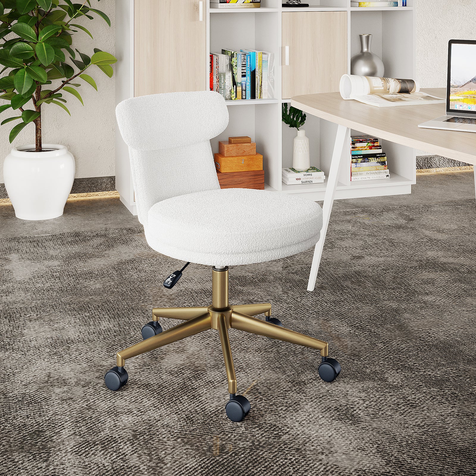 Luxo Aerona High Back Boucle Office Chair in Cream White - Image 4