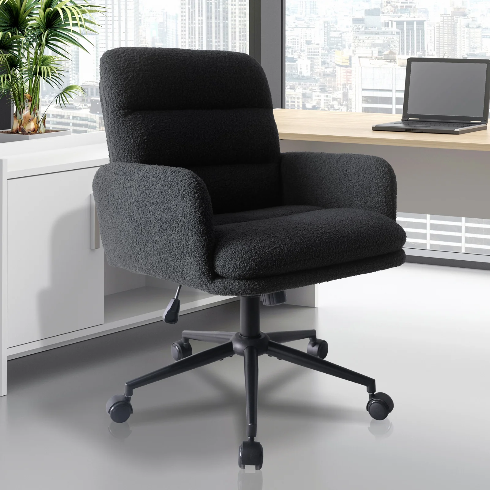 Luxo Aglaya Boucle Swivel Office Chair in Black - Image 2