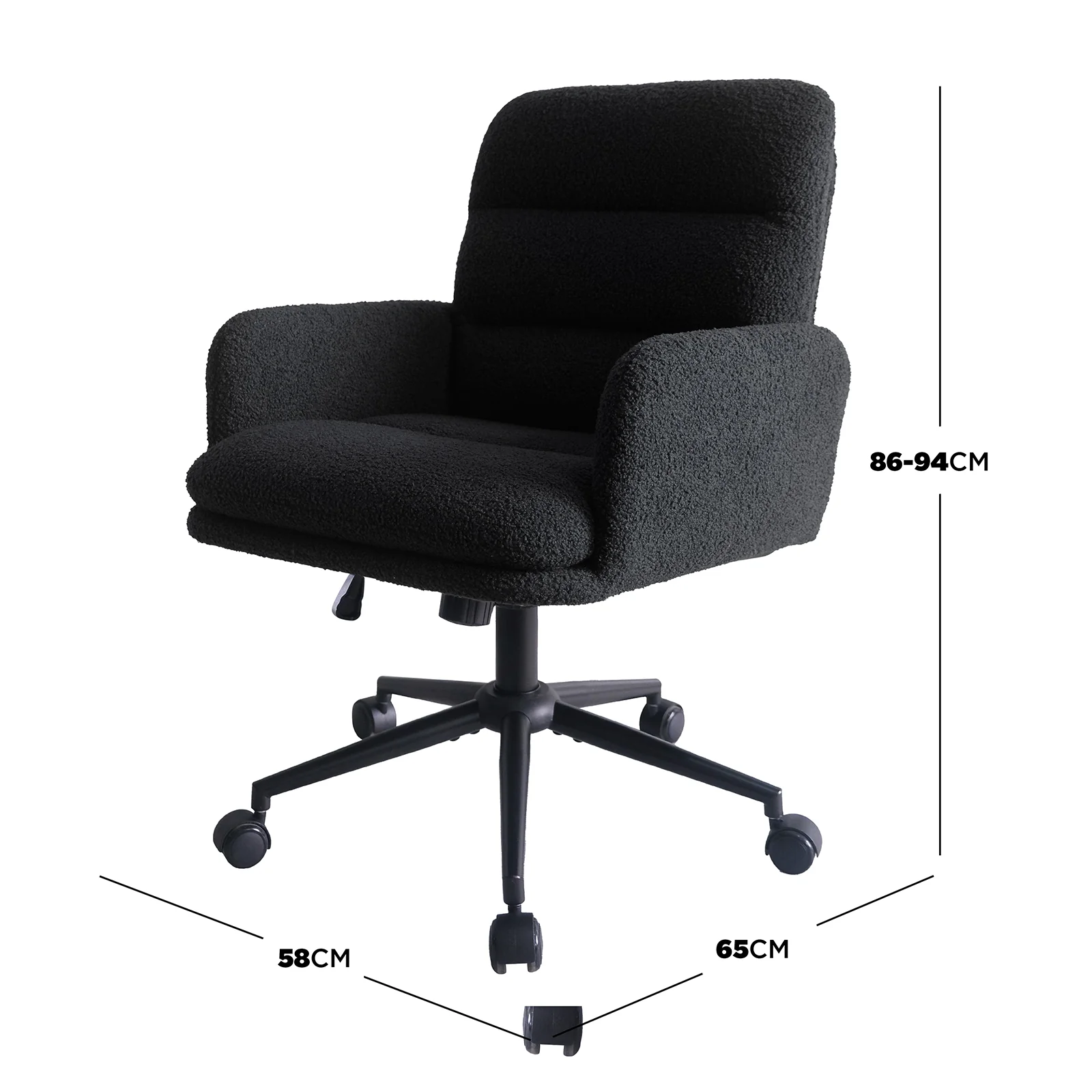 Luxo Aglaya Boucle Swivel Office Chair in Black - Image 3