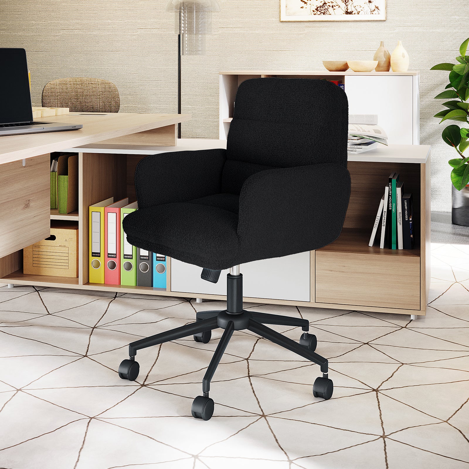 Luxo Aglaya Boucle Swivel Office Chair in Black - Image 4