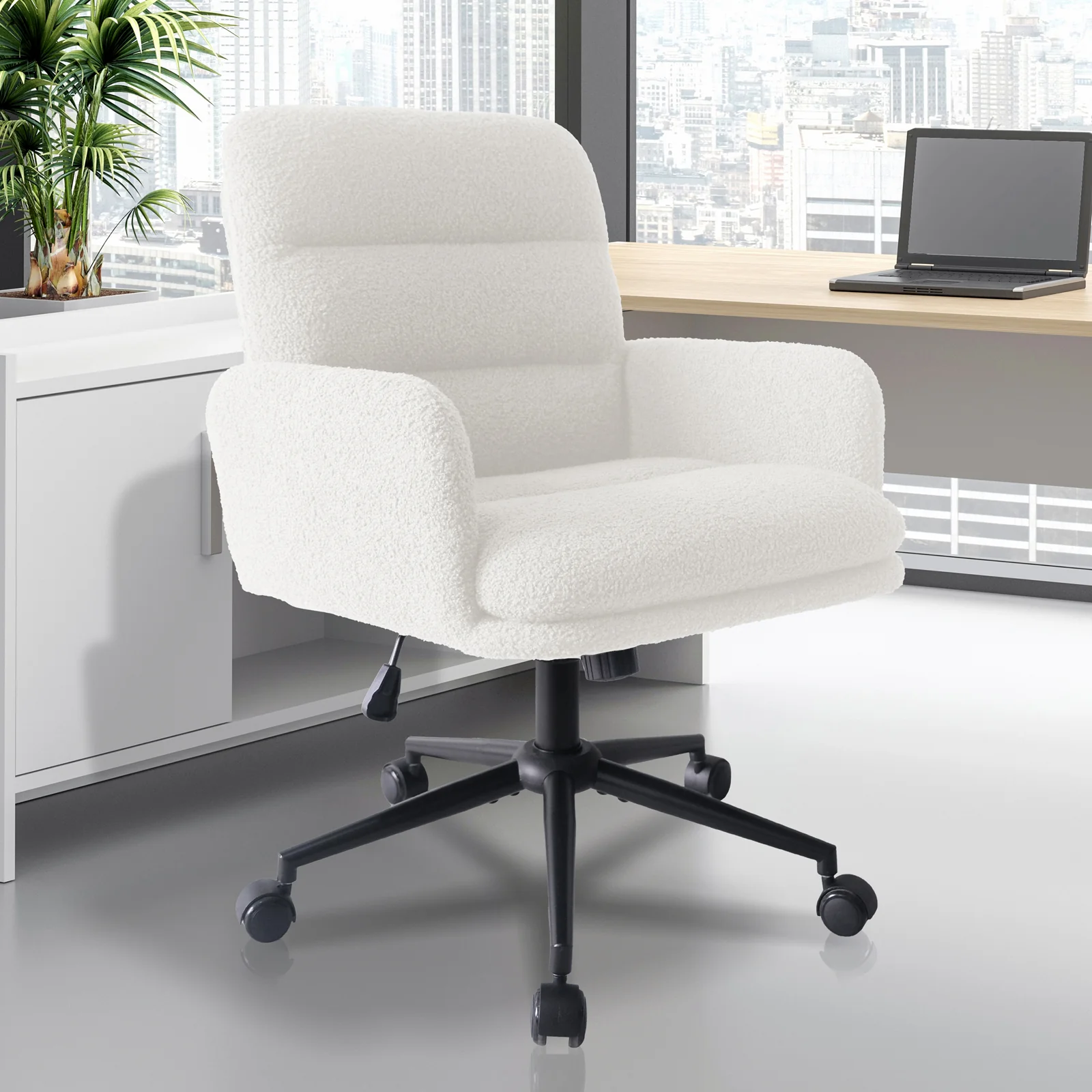 Luxo Aglaya Boucle Swivel Office Chair in Cream White - Image 2