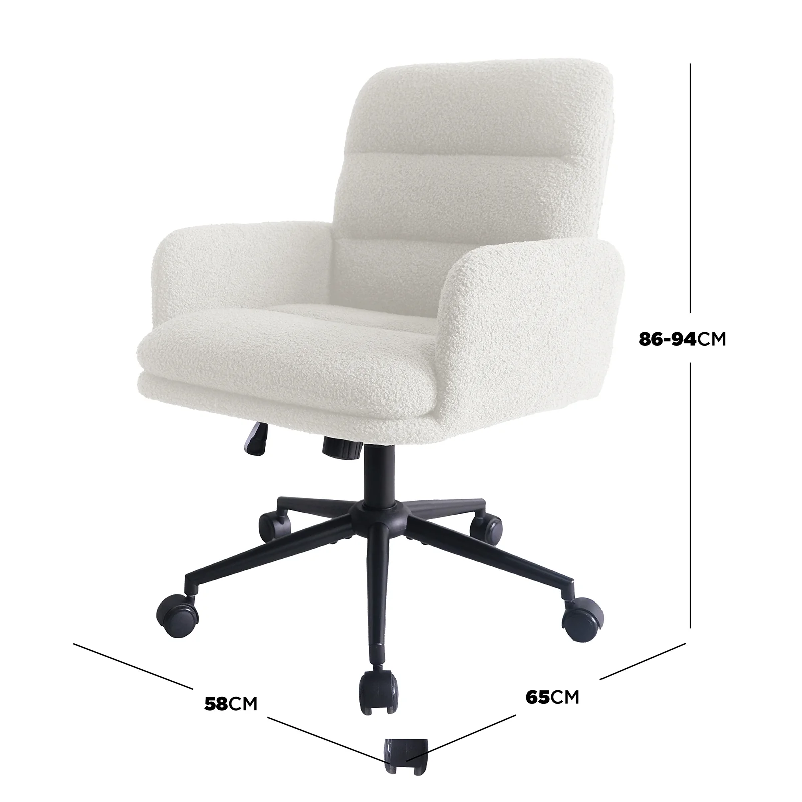 Luxo Aglaya Boucle Swivel Office Chair in Cream White - Image 3