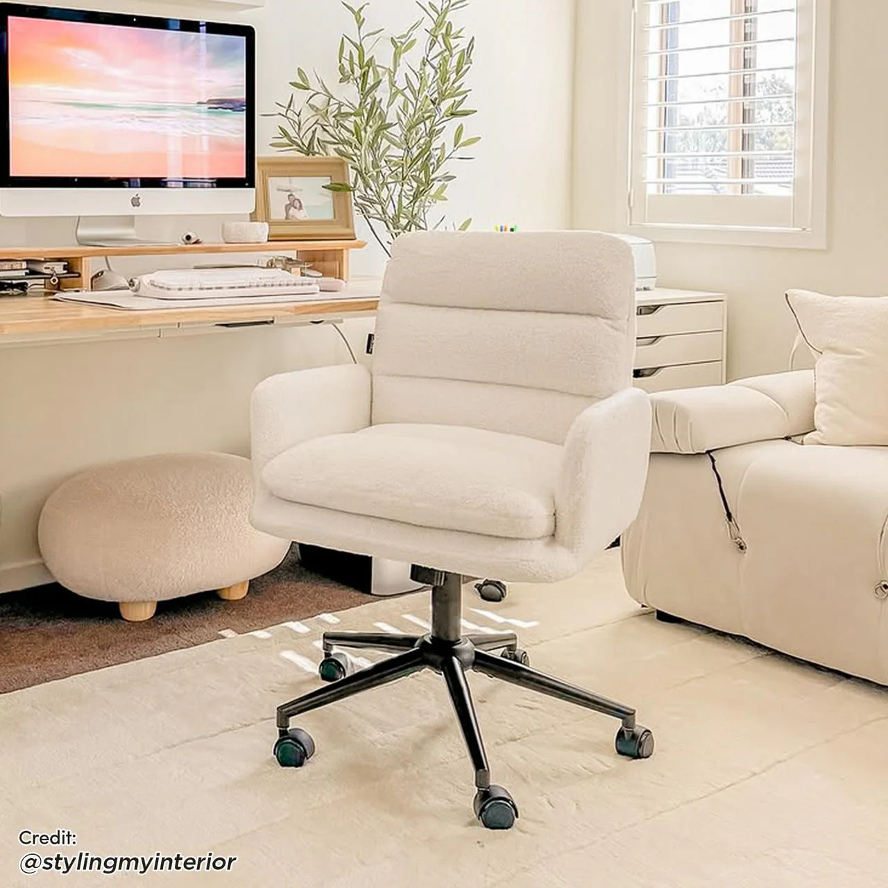 Luxo Aglaya Boucle Swivel Office Chair in Cream White - Image 5