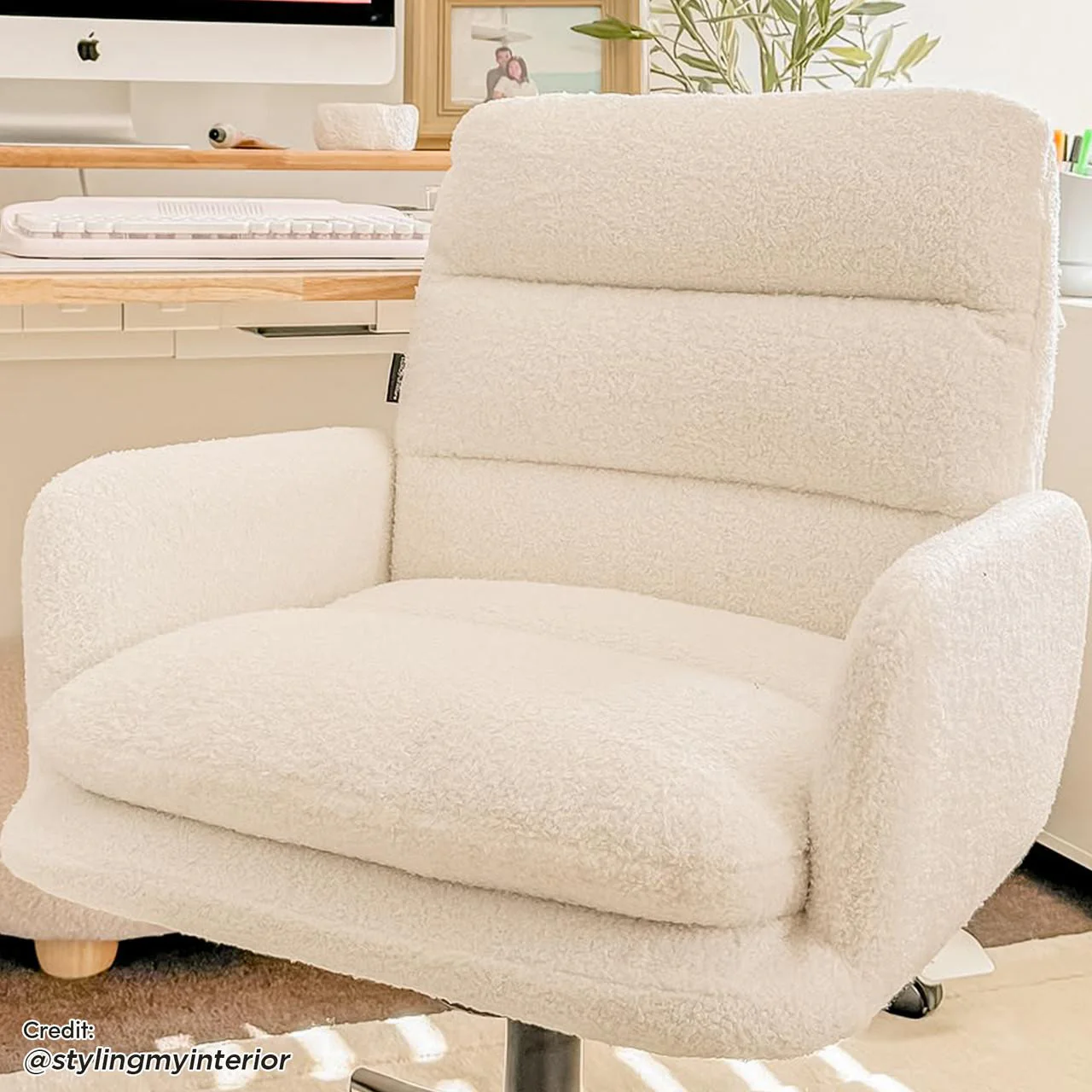 Luxo Aglaya Boucle Swivel Office Chair in Cream White - Image 6