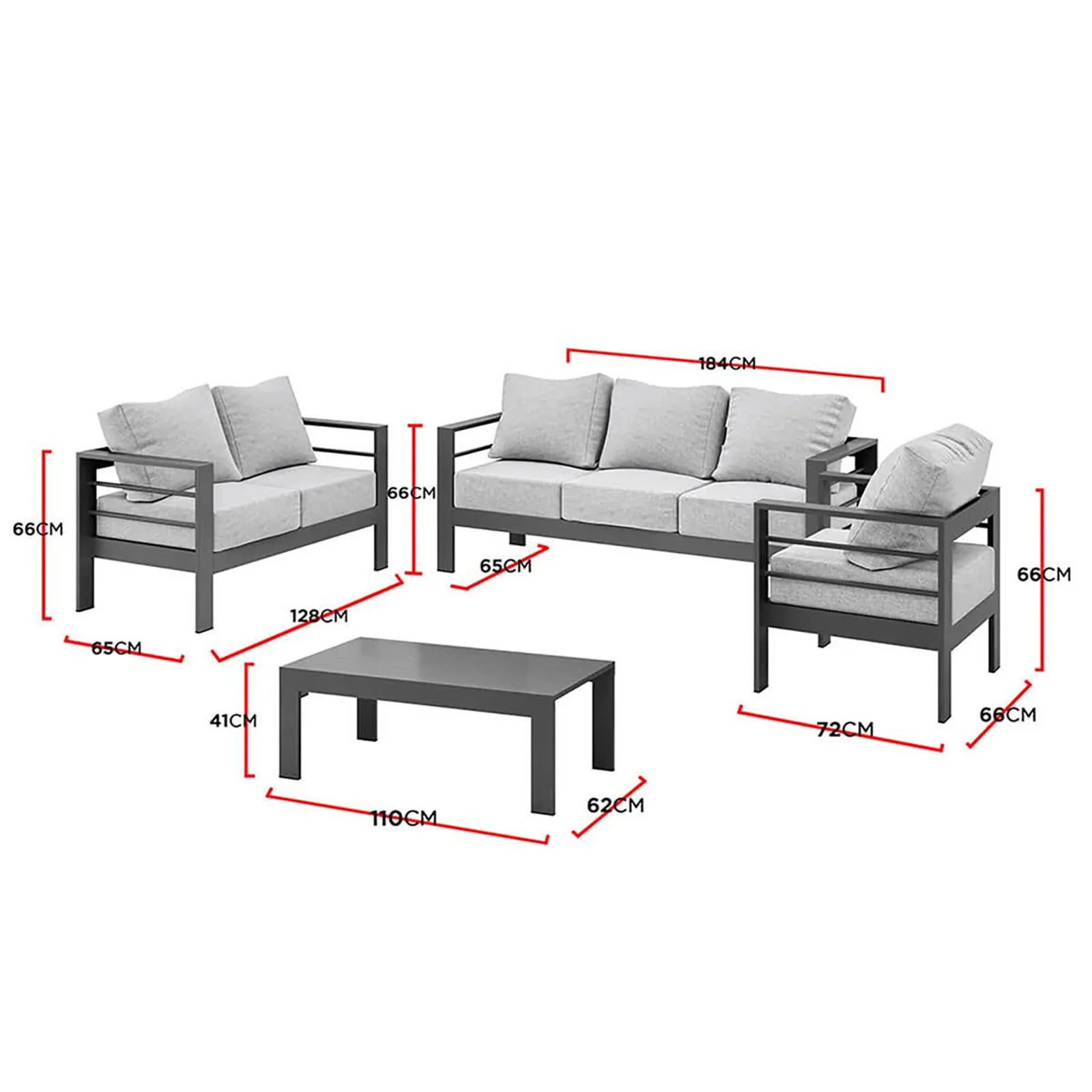 Luxo Bayo 6-Seater Aluminium Outdoor Set in Grey - Image 5