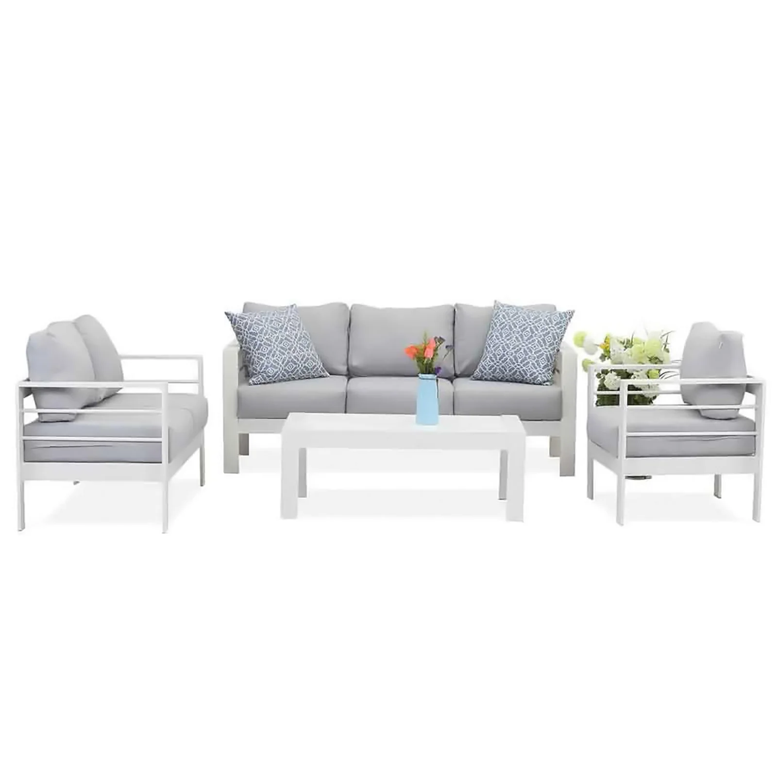 Luxo Bayo 6-Seater Aluminium Outdoor Set in White & Grey - Image 3