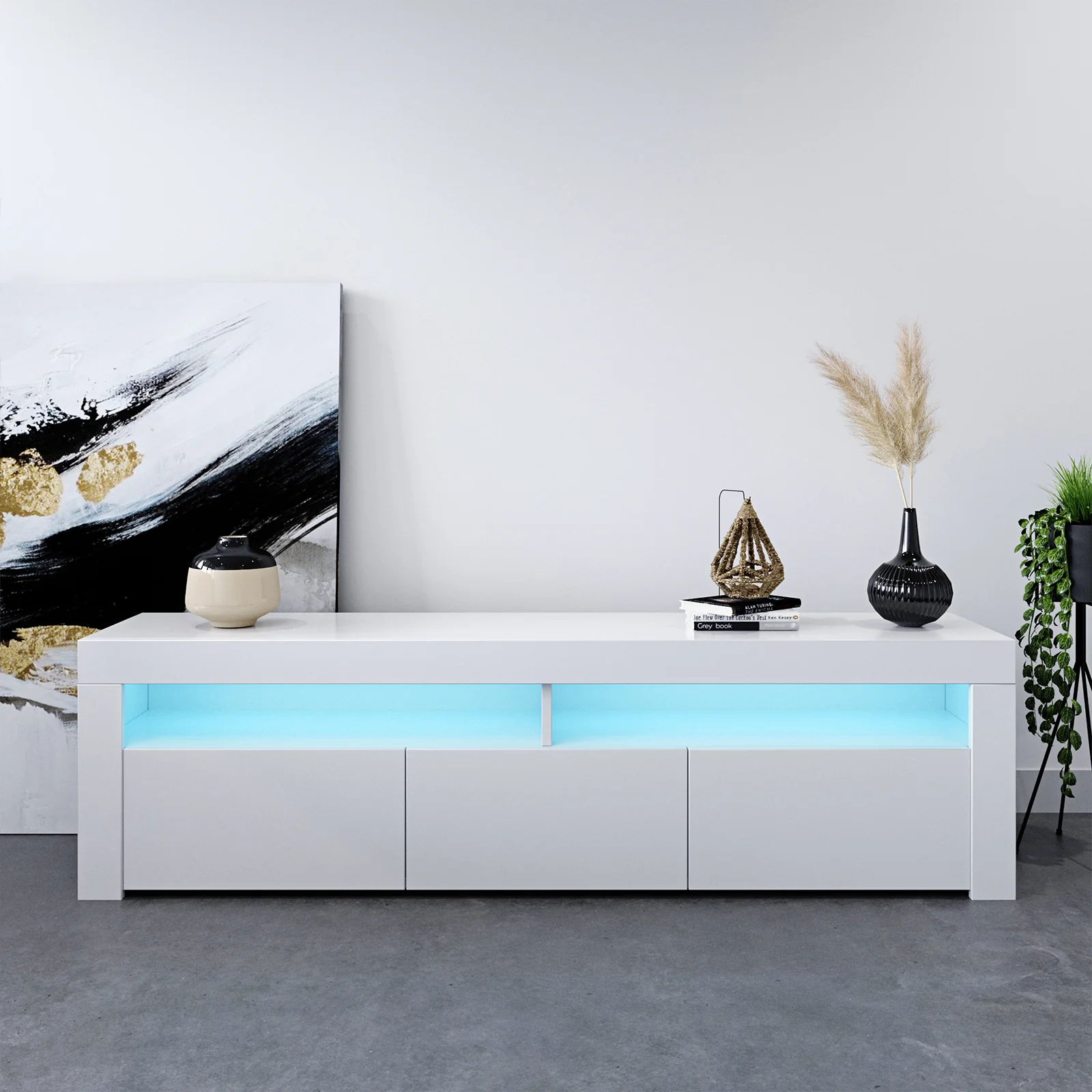 Luxo Joshua Entertainment Unit with RGB LED Lights in White - Image 2