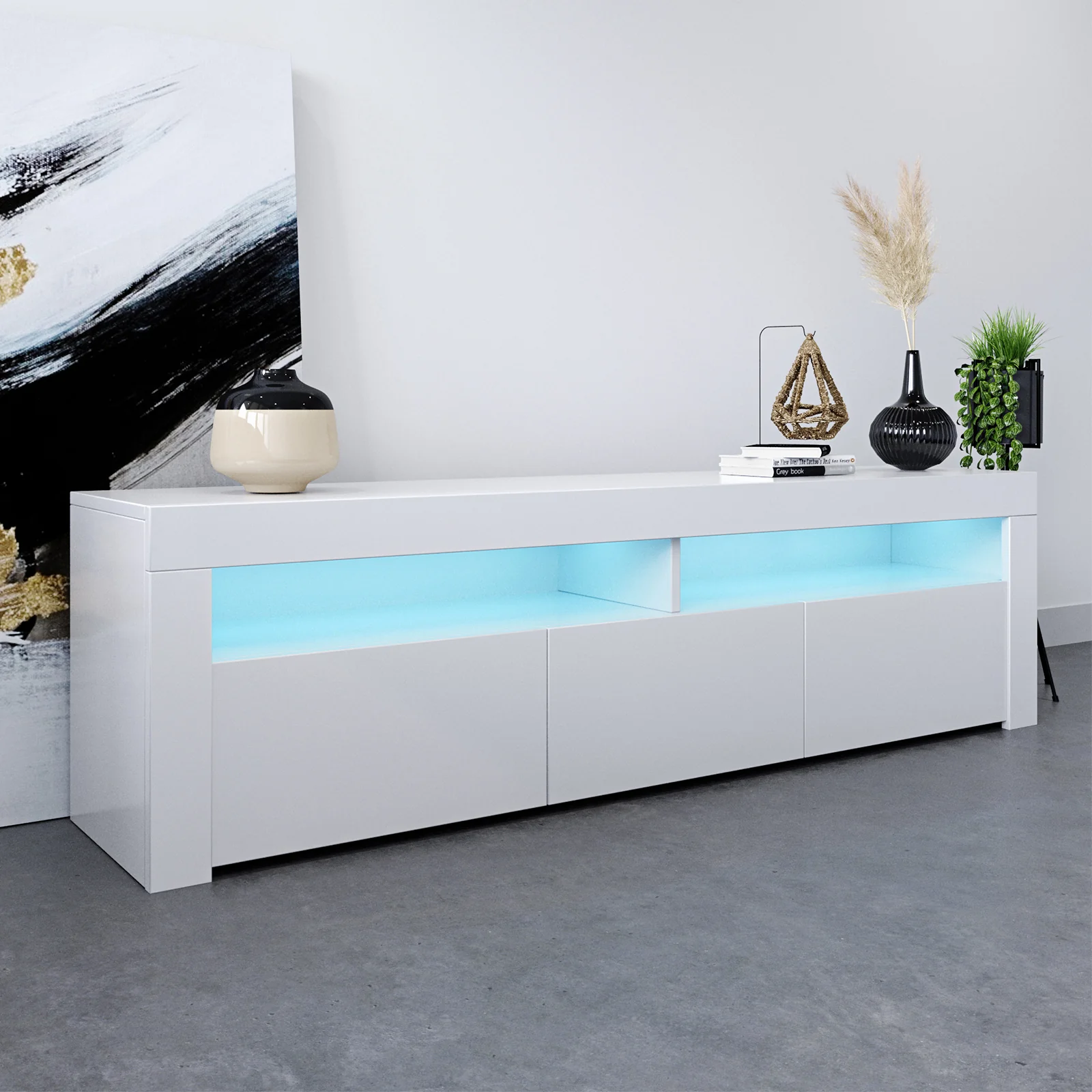 Luxo Joshua Entertainment Unit with RGB LED Lights in White - Image 4