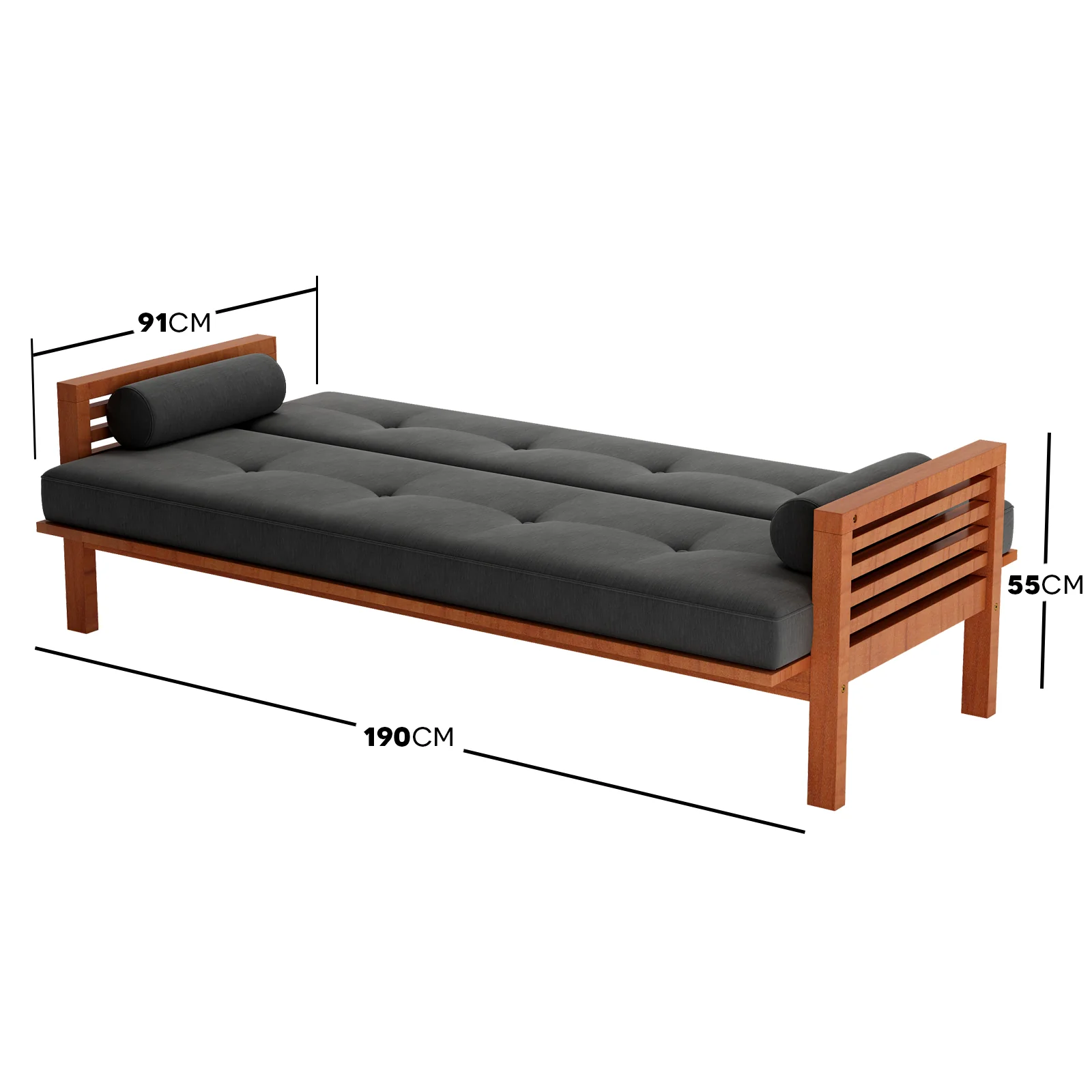 Luxo Meves Hardwood Outdoor Daybed Sofa & Cushion in Black - Image 14