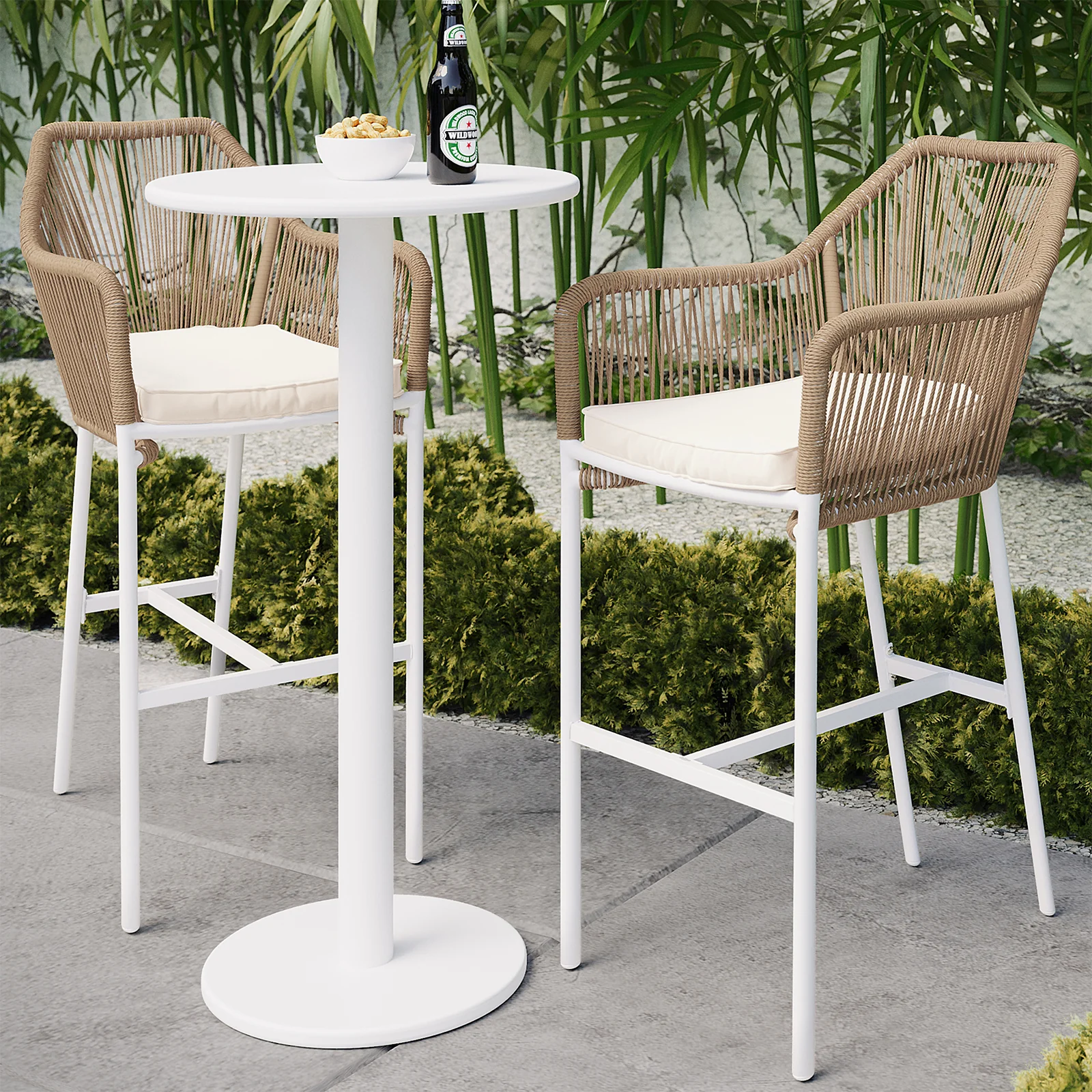 Luzon & Tablas Wicker Outdoor Bar Table Set in Natural - Image 5