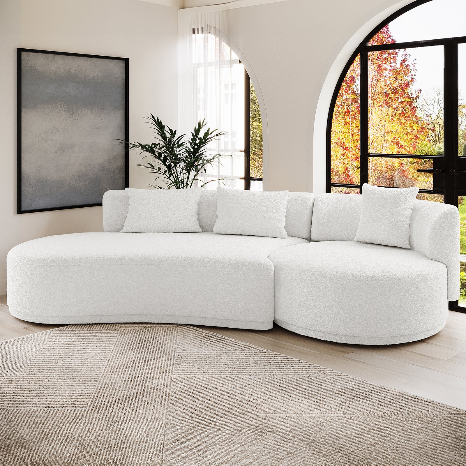 Lyana 4 Seater Boucle Sofa with Left Chaise in Cream White - Image 2