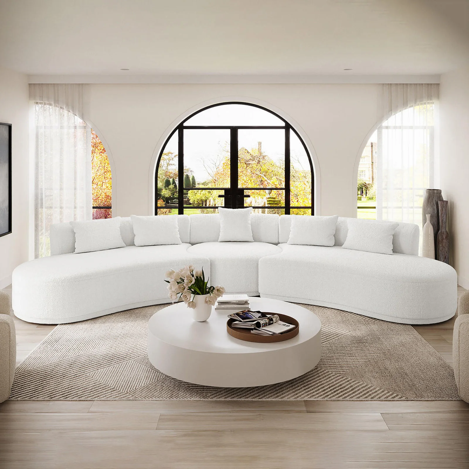 Lyana 7 Seater Boucle Sofa Set in Cream White - Image 2