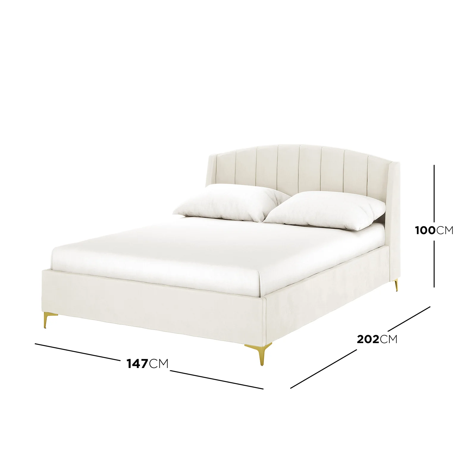 Lyra Double Winged Velvet Fabric Bed Frame in Cream White - Image 3