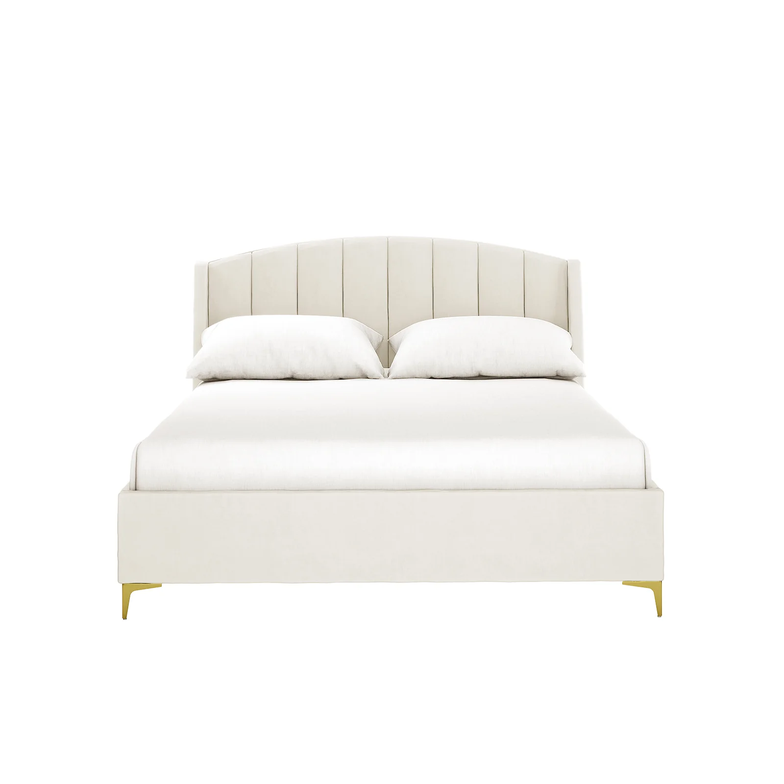 Lyra Double Winged Velvet Fabric Bed Frame in Cream White - Image 4