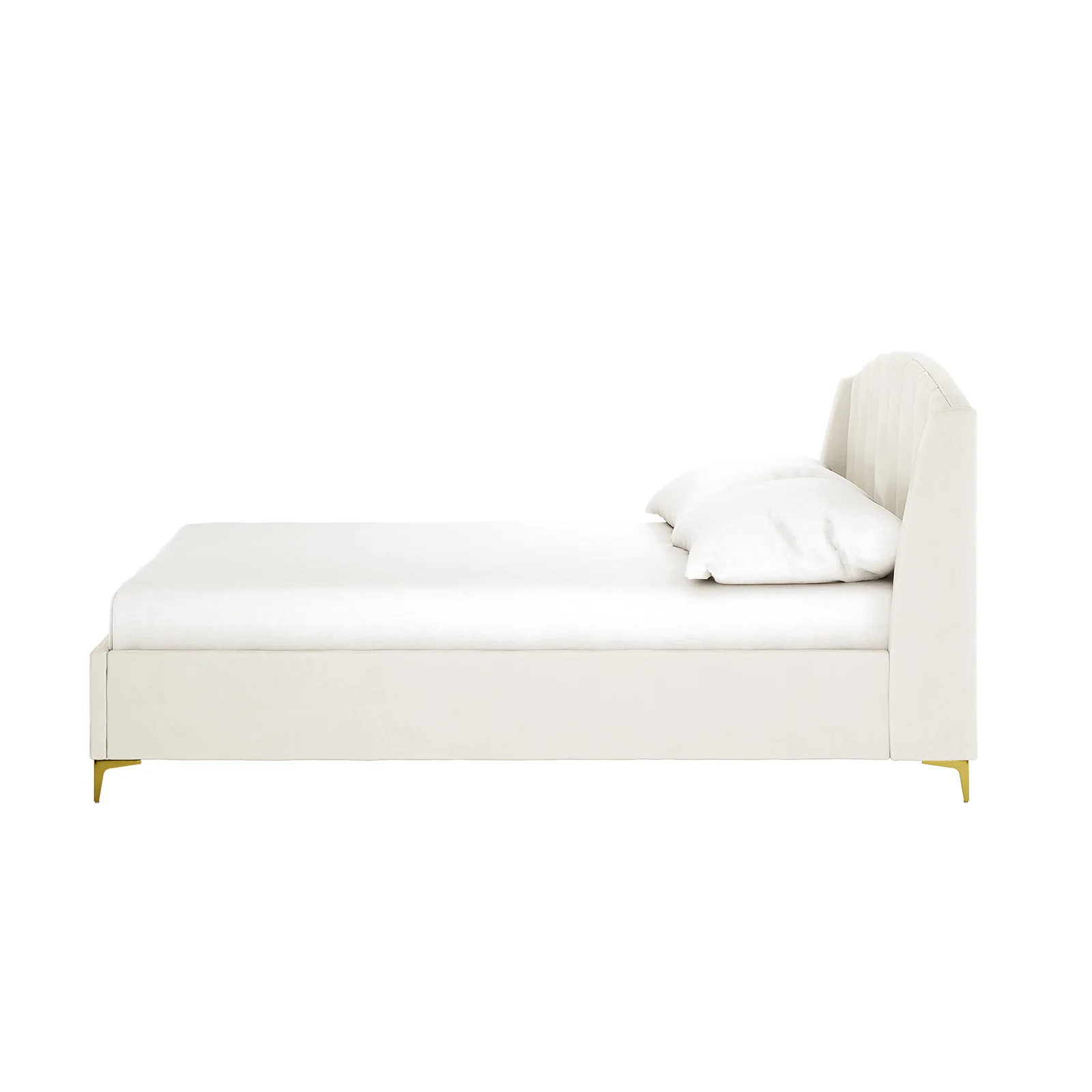 Lyra Double Winged Velvet Fabric Bed Frame in Cream White - Image 5
