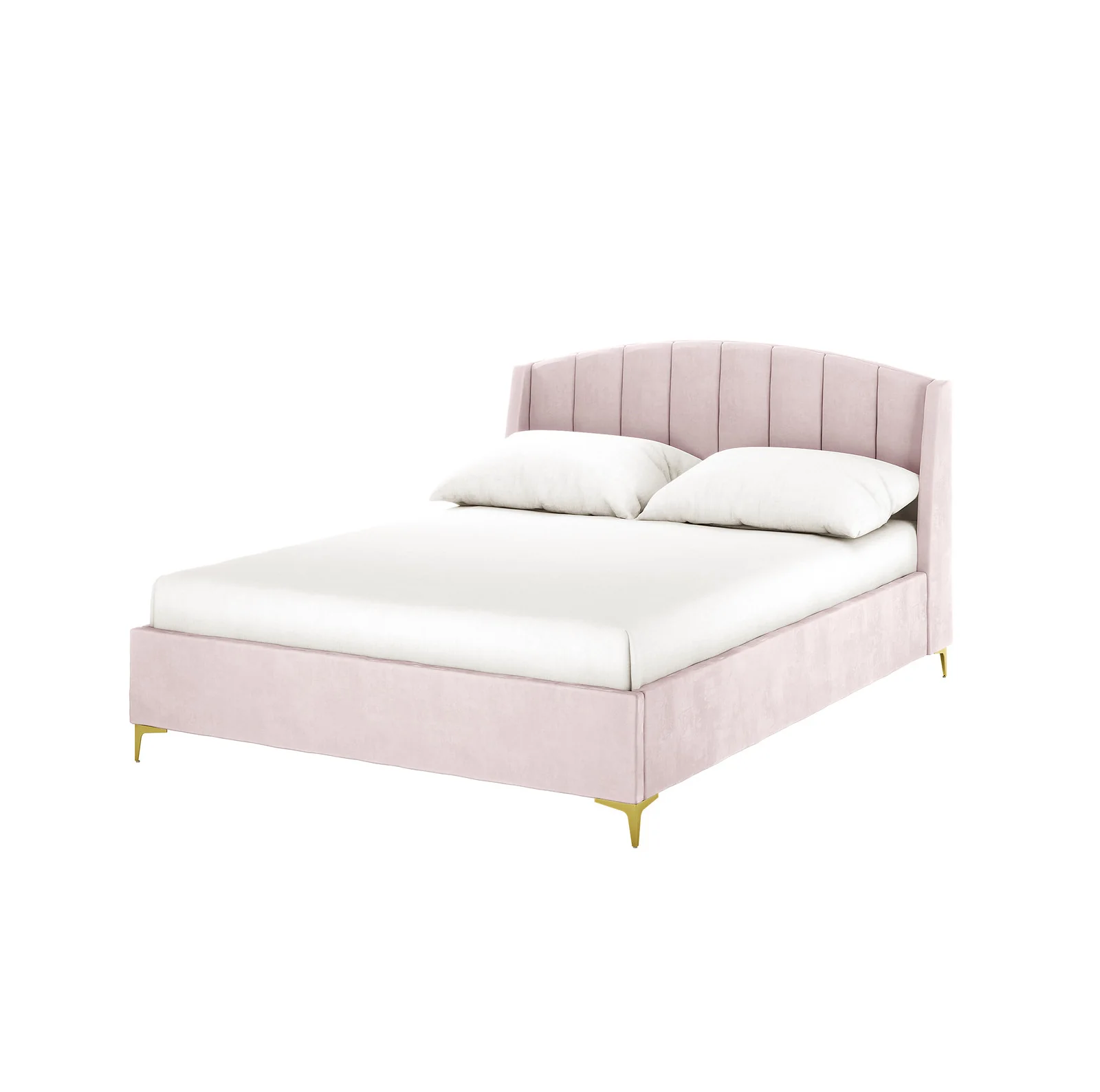 Lyra Double Winged Velvet Fabric Bed Frame in Soft Pink