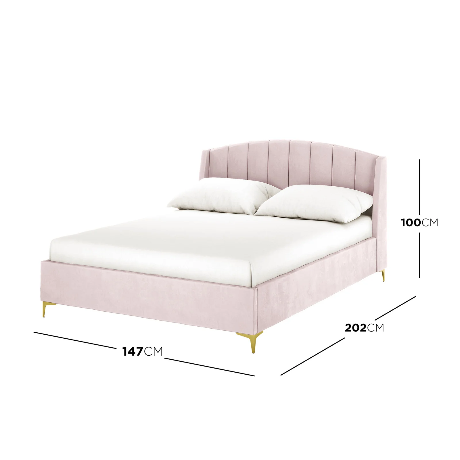Lyra Double Winged Velvet Fabric Bed Frame in Soft Pink - Image 3