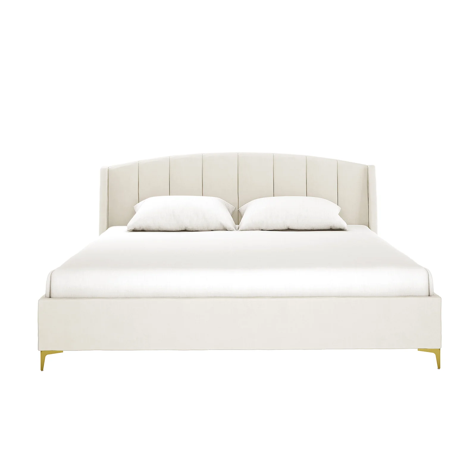 Lyra King Winged Velvet Fabric Bed Frame in Cream White - Image 4