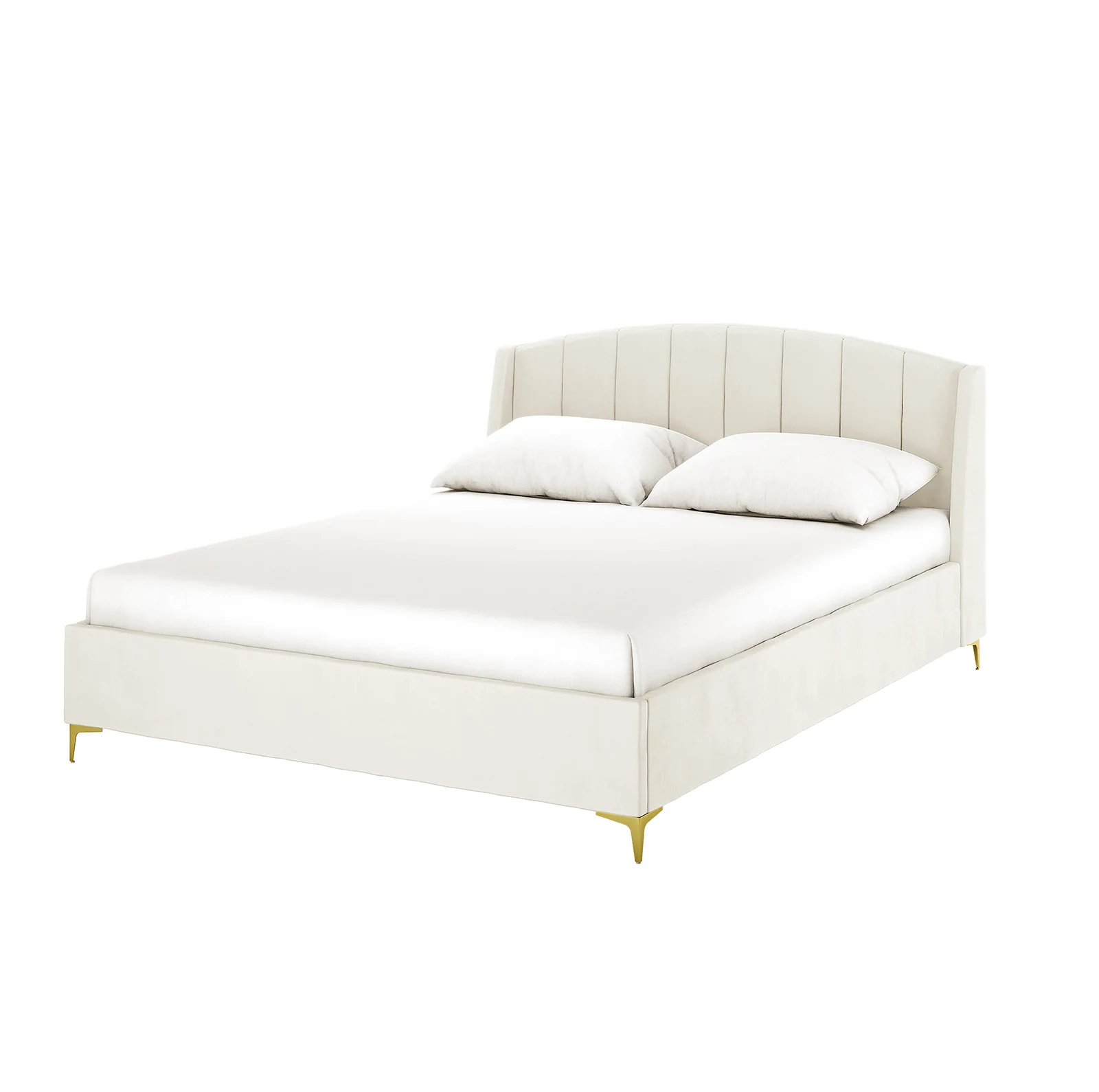 Lyra Queen Winged Velvet Fabric Bed Frame in Cream White