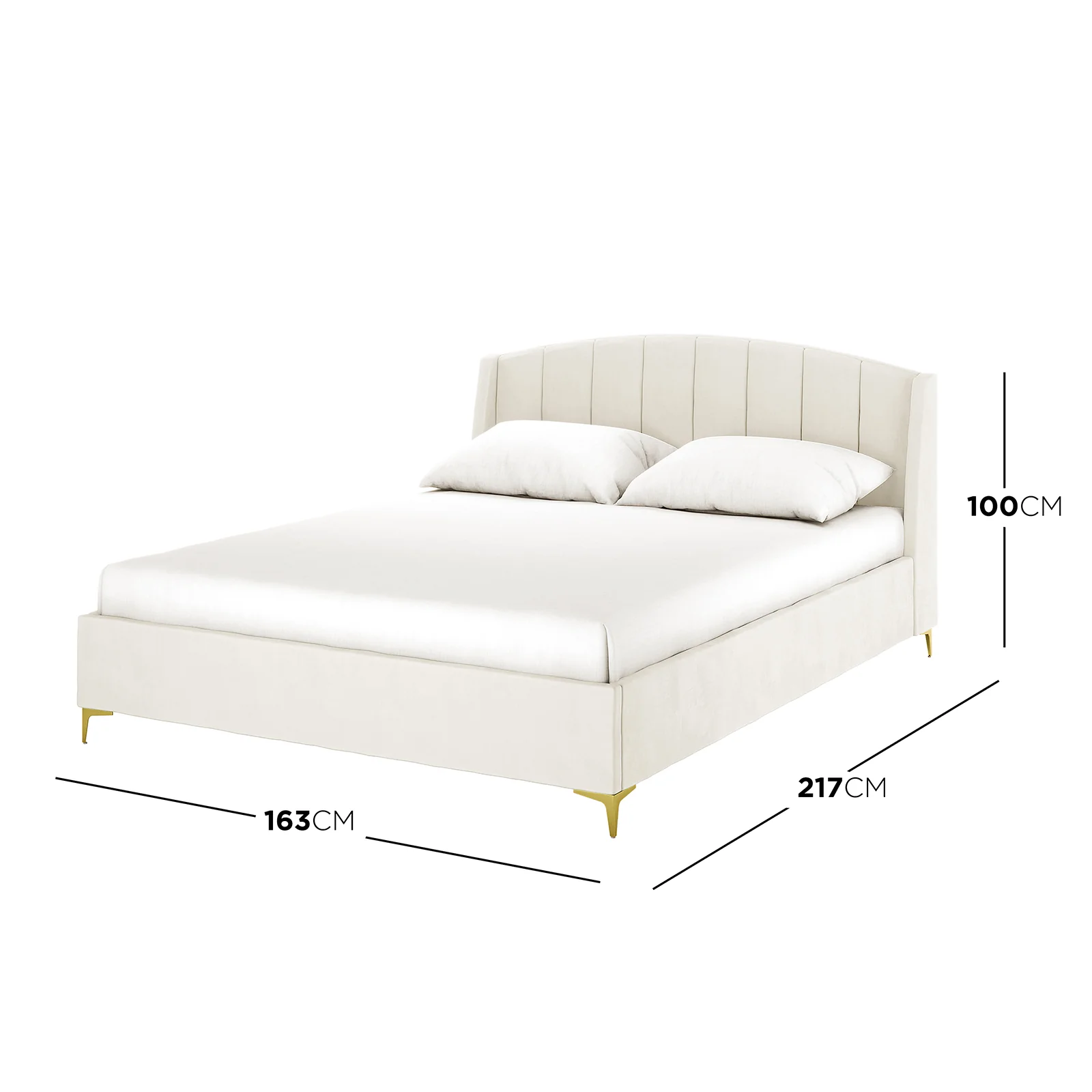 Lyra Queen Winged Velvet Fabric Bed Frame in Cream White - Image 3