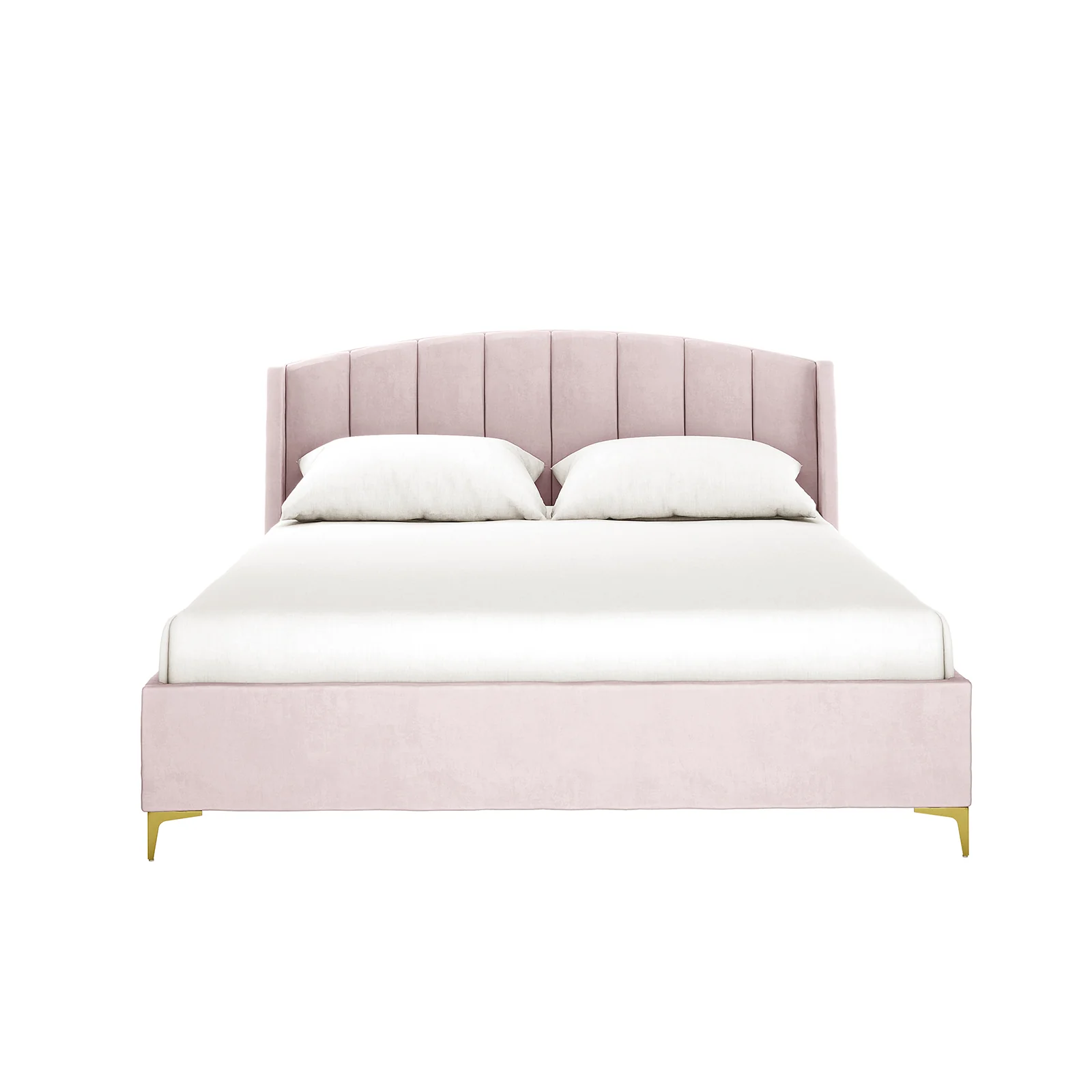Lyra Queen Winged Velvet Fabric Bed Frame in Soft Pink - Image 6