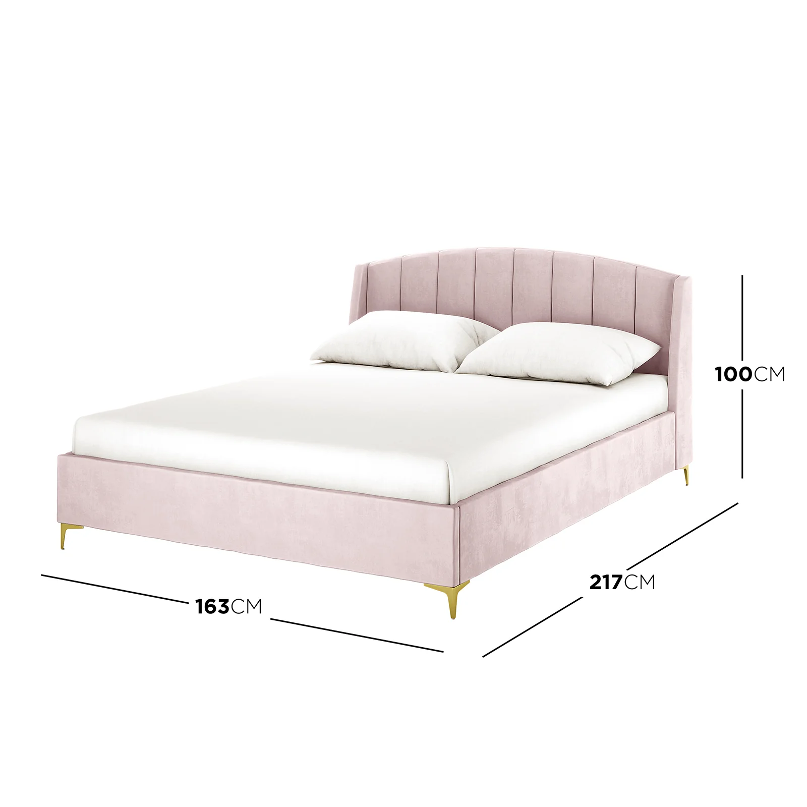 Lyra King Winged Velvet Fabric Bed Frame in Soft Pink - Image 3