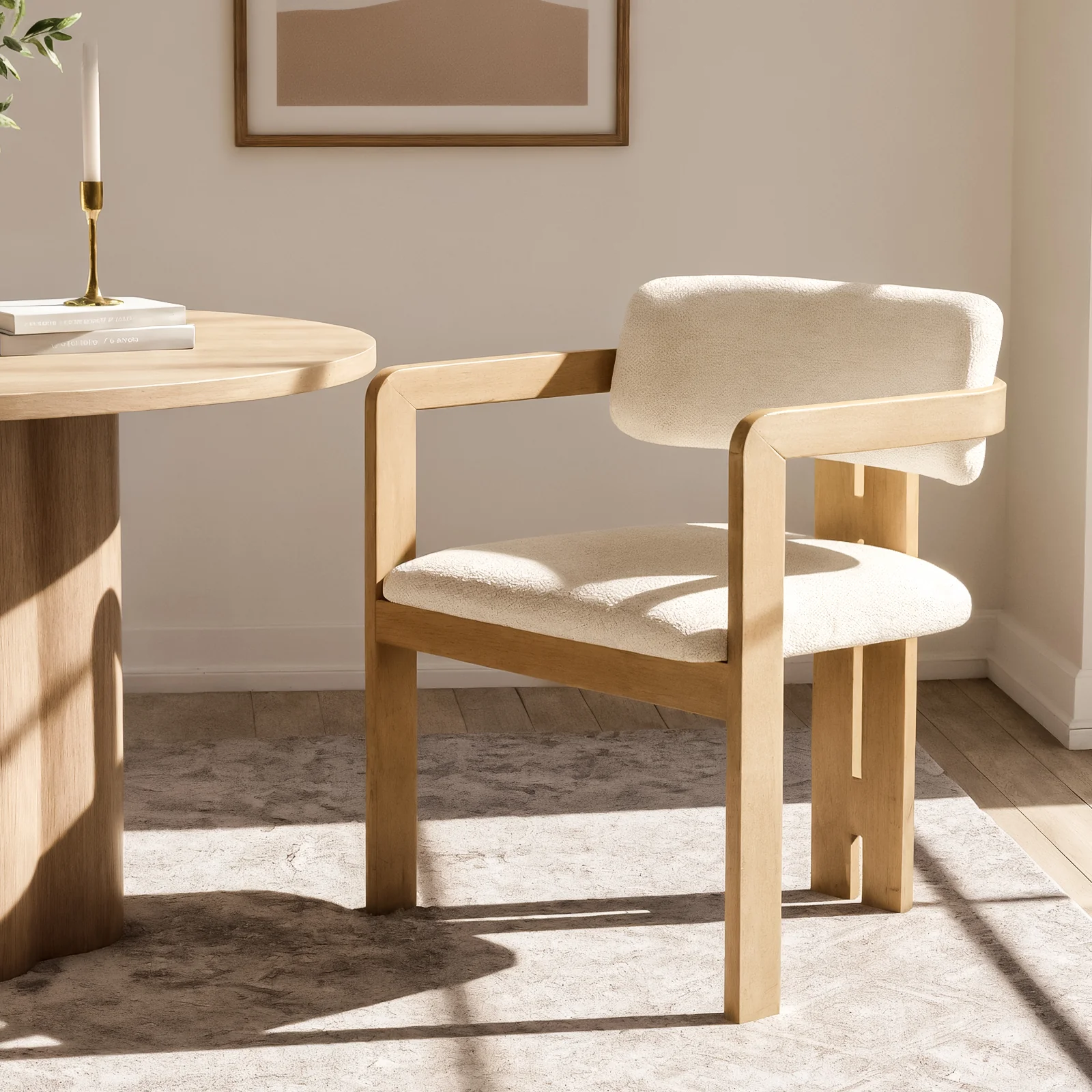 Maddi Boucle Hardwood Dining Chair in Cream White - Image 2