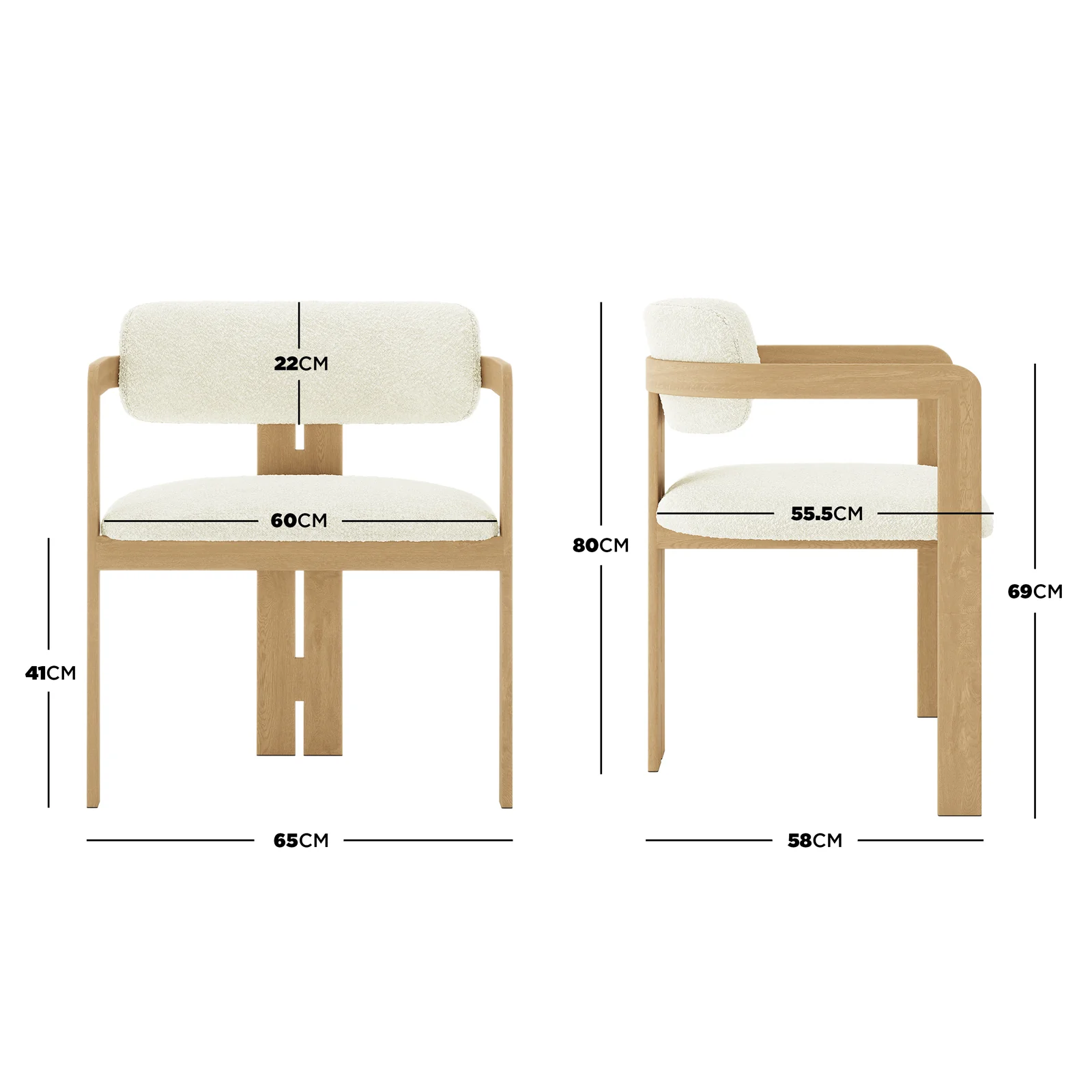 Maddi Boucle Hardwood Dining Chair in Cream White - Image 3