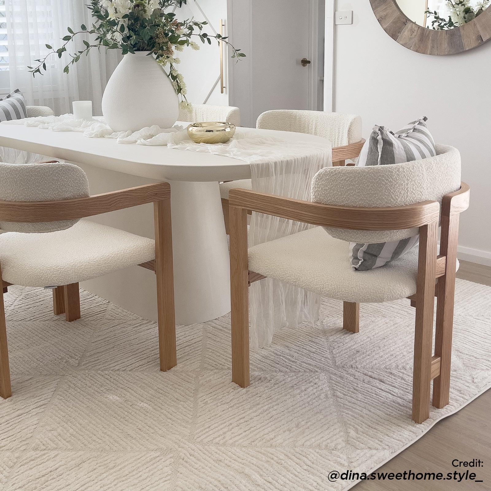 Maddi Boucle Hardwood Dining Chair in Cream White - Image 4