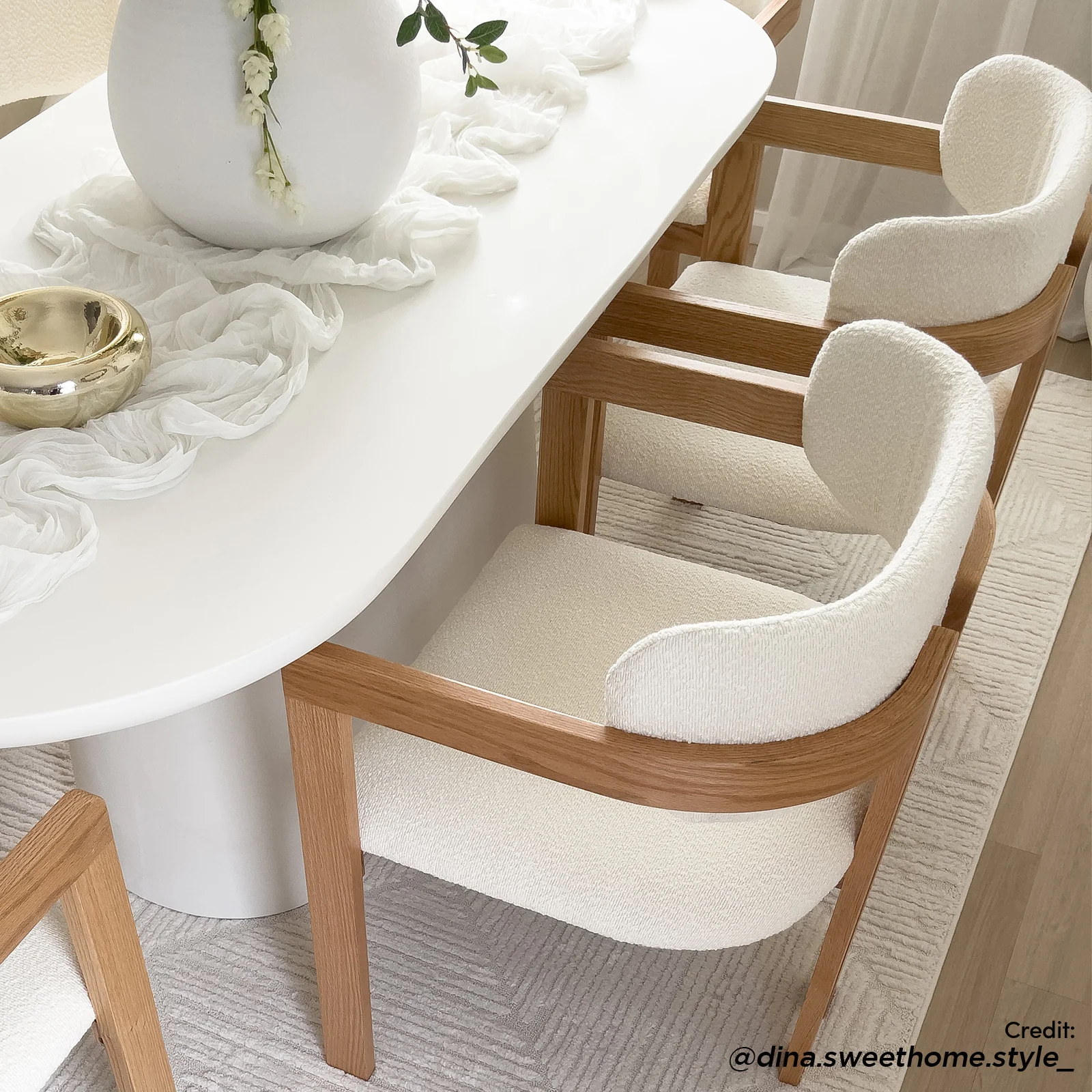 Maddi Boucle Hardwood Dining Chair in Cream White - Image 5