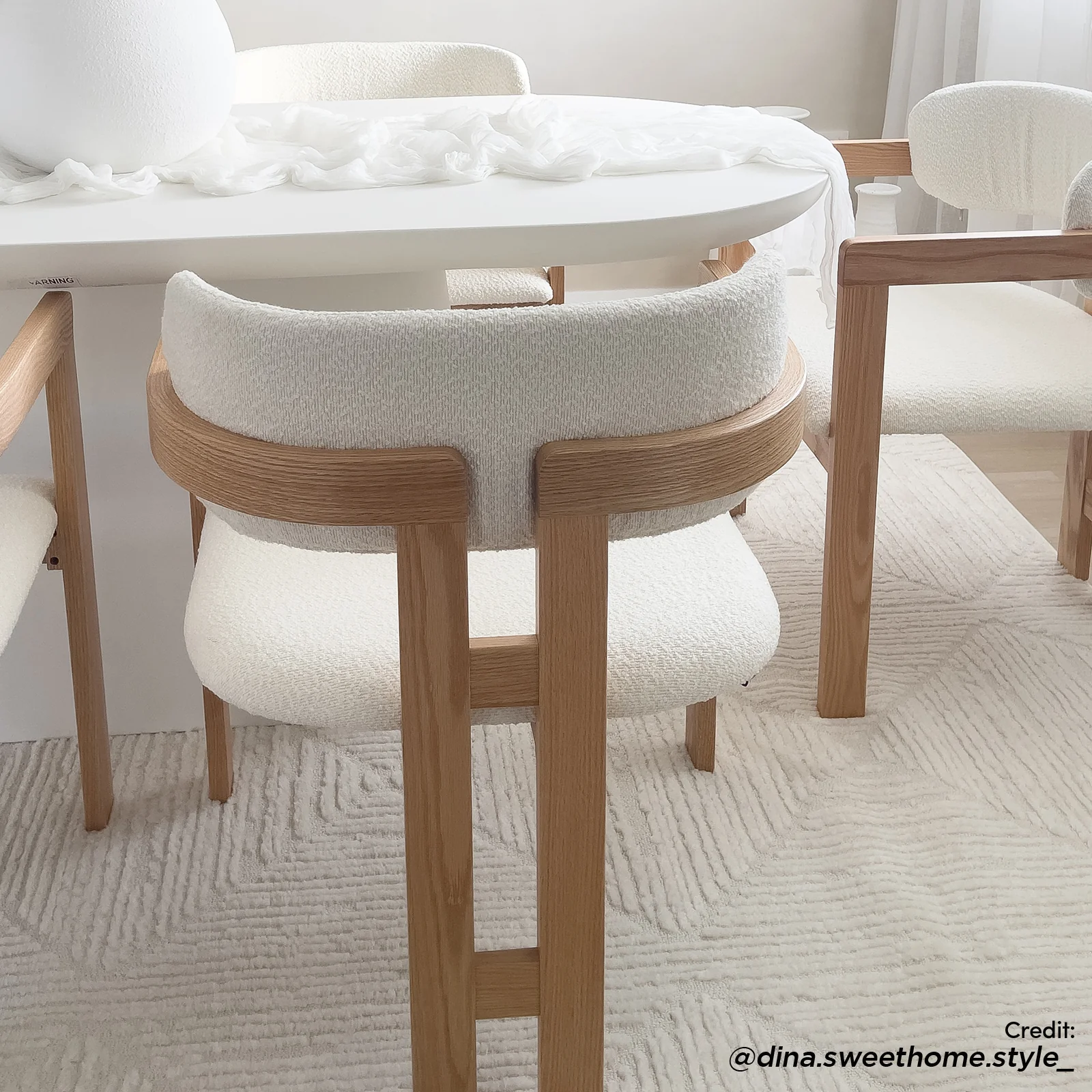 Maddi Boucle Hardwood Dining Chair in Cream White - Image 6
