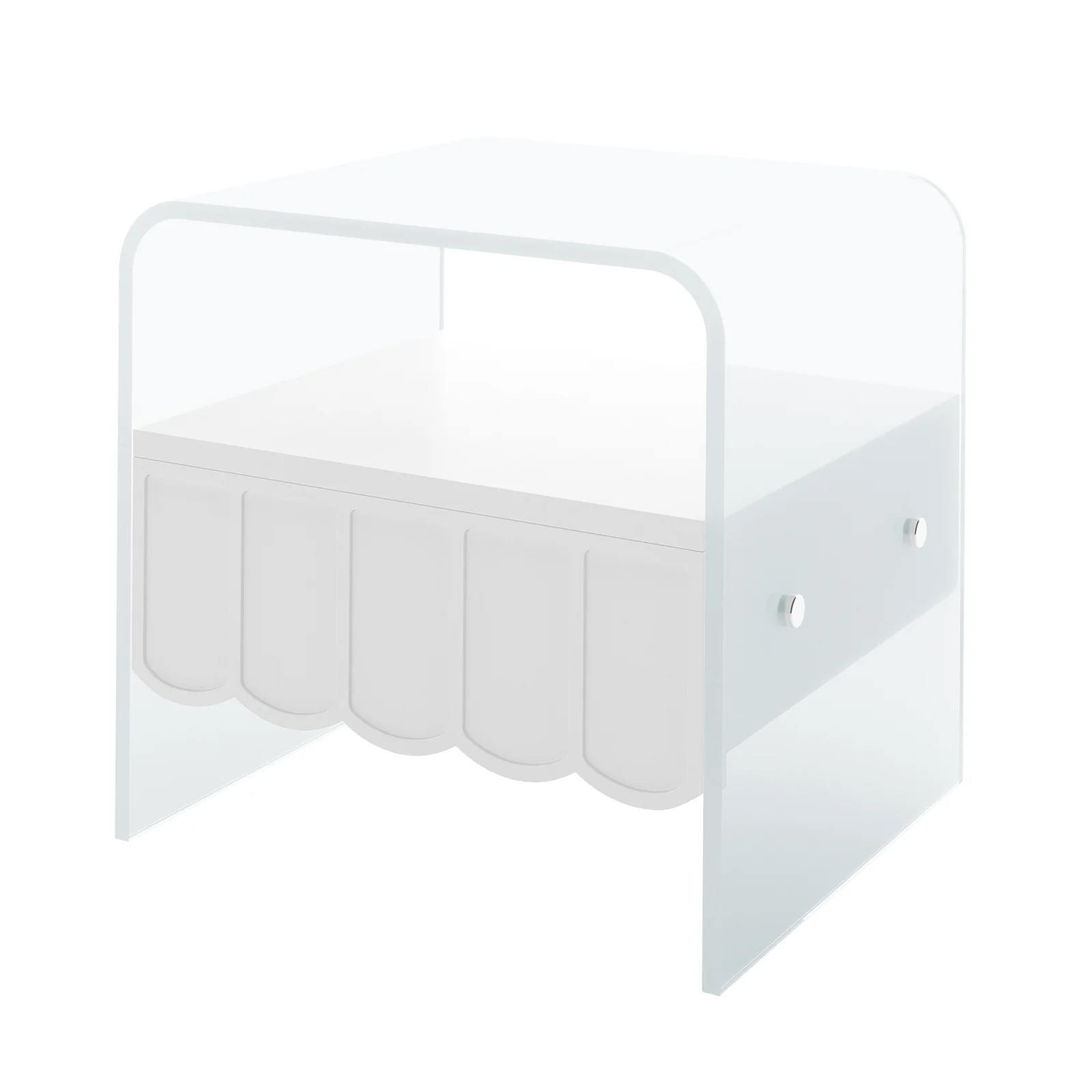 Magdalena 45cm Scalloped Acrylic Bedside Table in White - Image 3