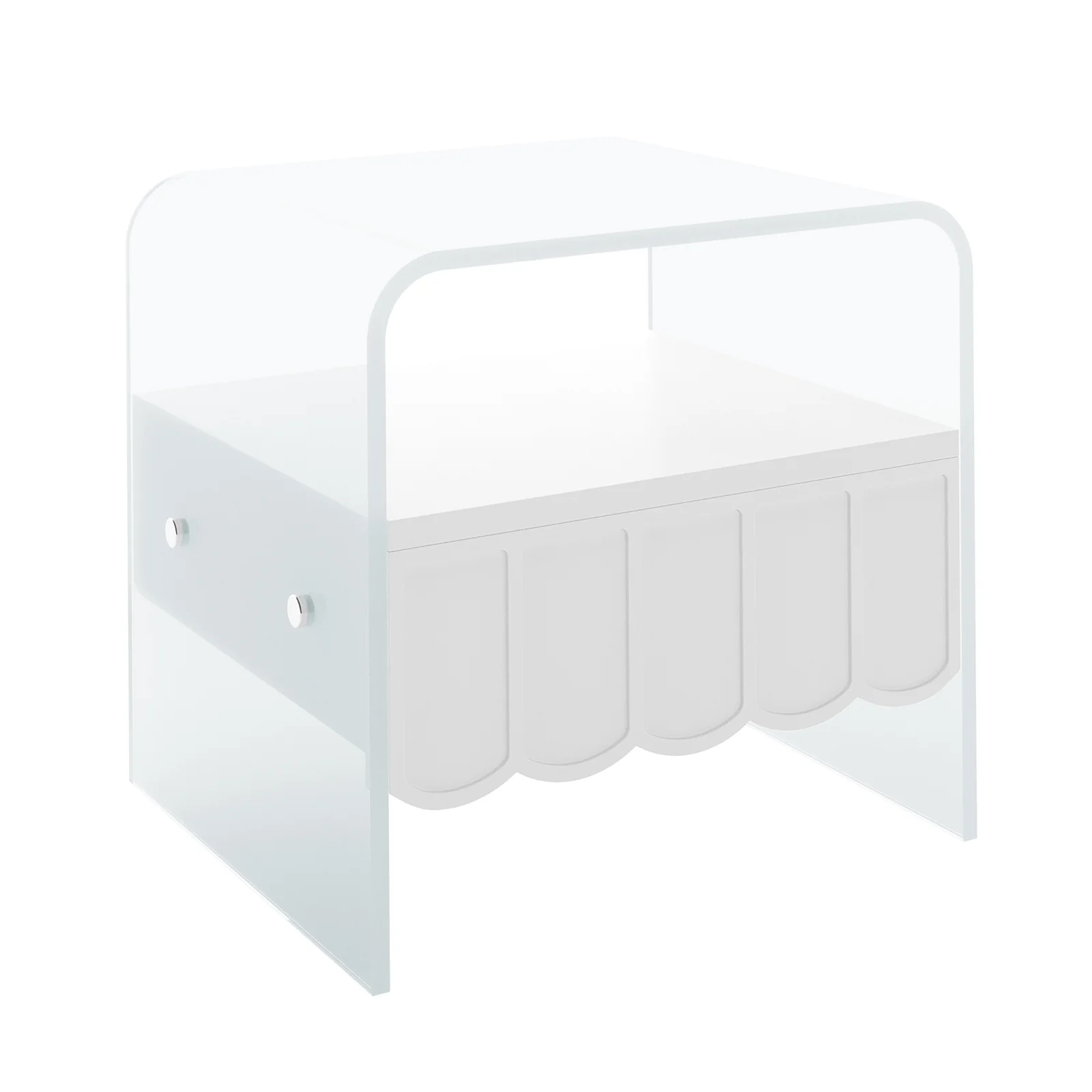 Magdalena 45cm Scalloped Acrylic Bedside Table in White - Image 5