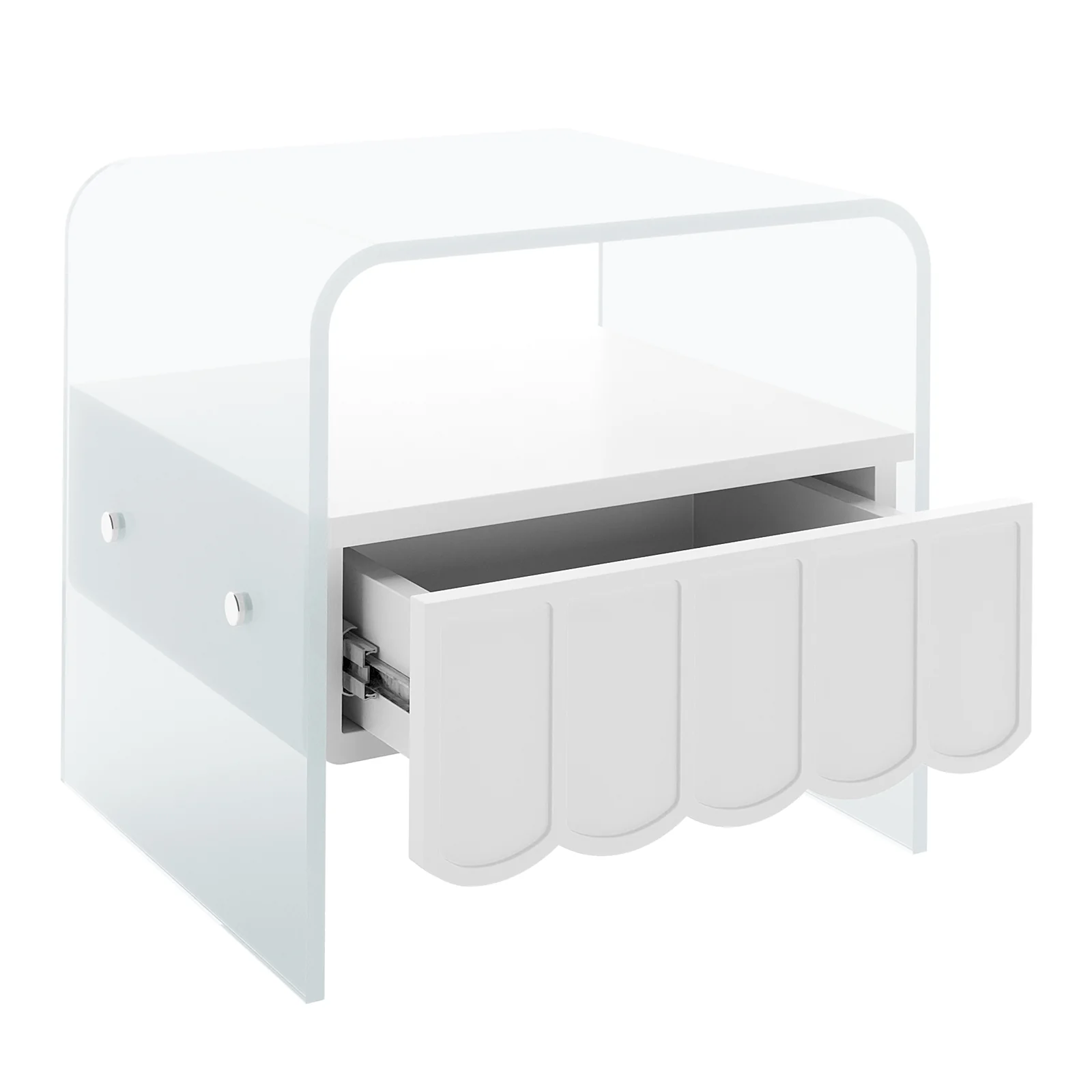 Magdalena 45cm Scalloped Acrylic Bedside Table in White - Image 6