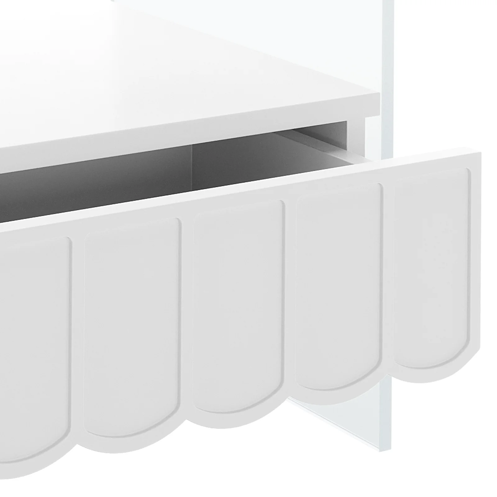 Magdalena 45cm Scalloped Acrylic Bedside Table in White - Image 8