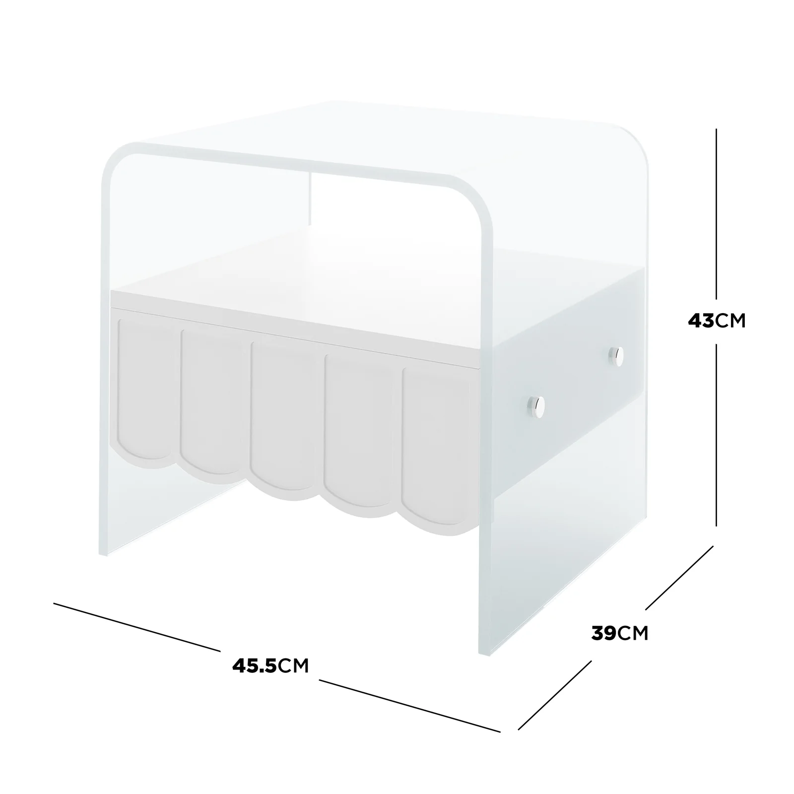 Magdalena 45cm Scalloped Acrylic Bedside Table in White - Image 9