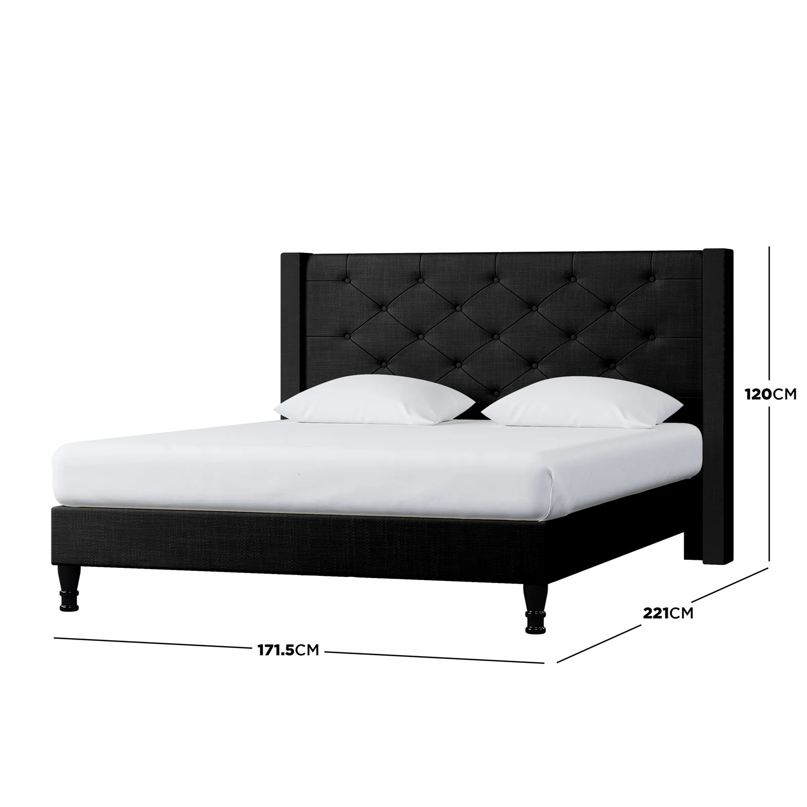Maggie Queen Winged Fabric Bed Frame in Black - Image 3
