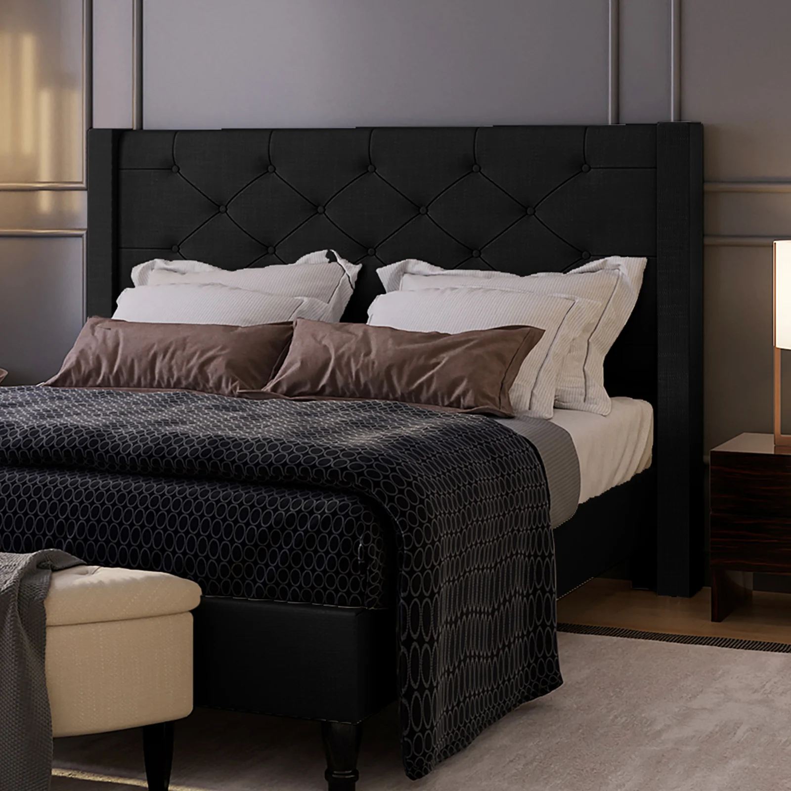 Maggie Queen Winged Fabric Bed Frame in Black - Image 4