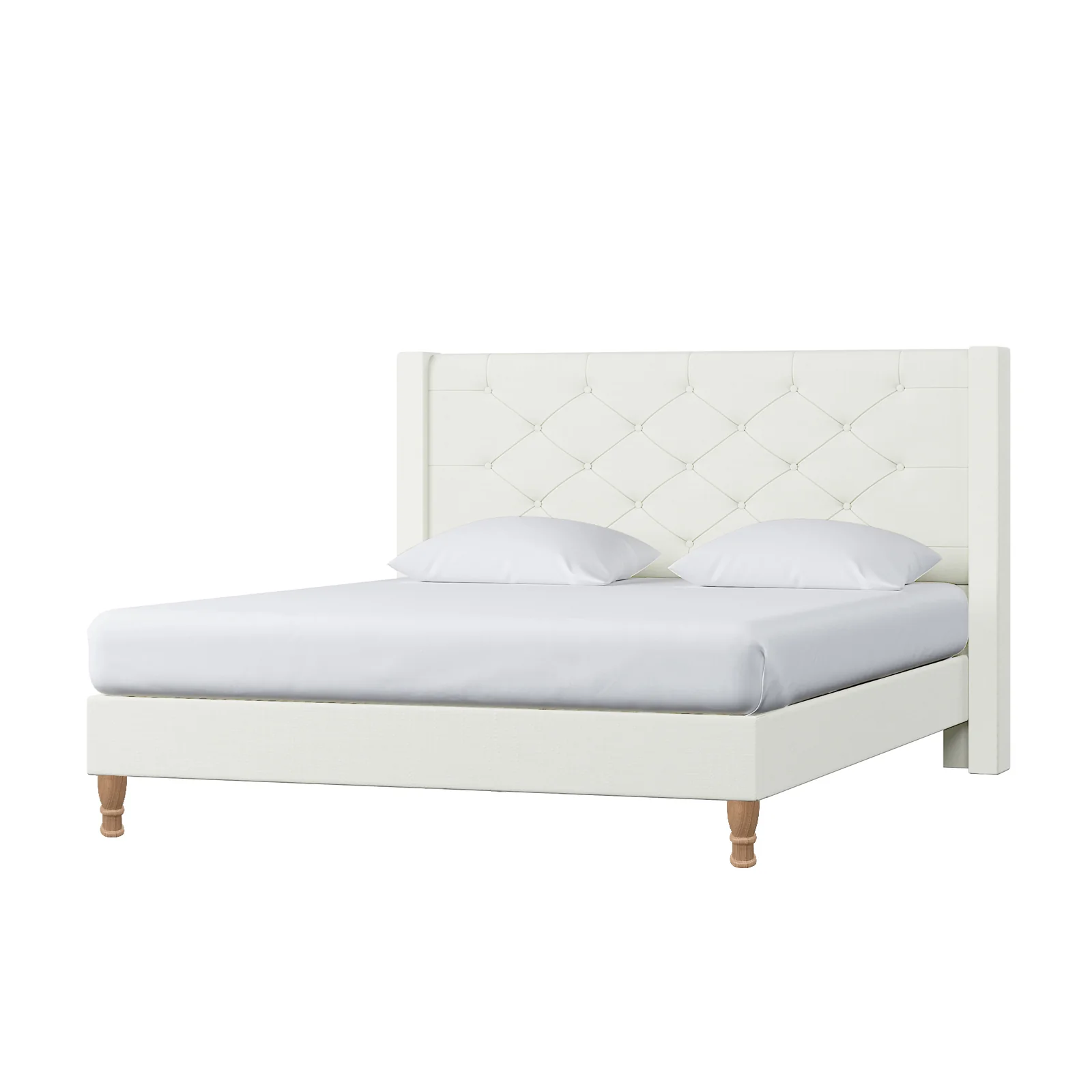 Maggie Queen Winged Fabric Bed Frame in Off White
