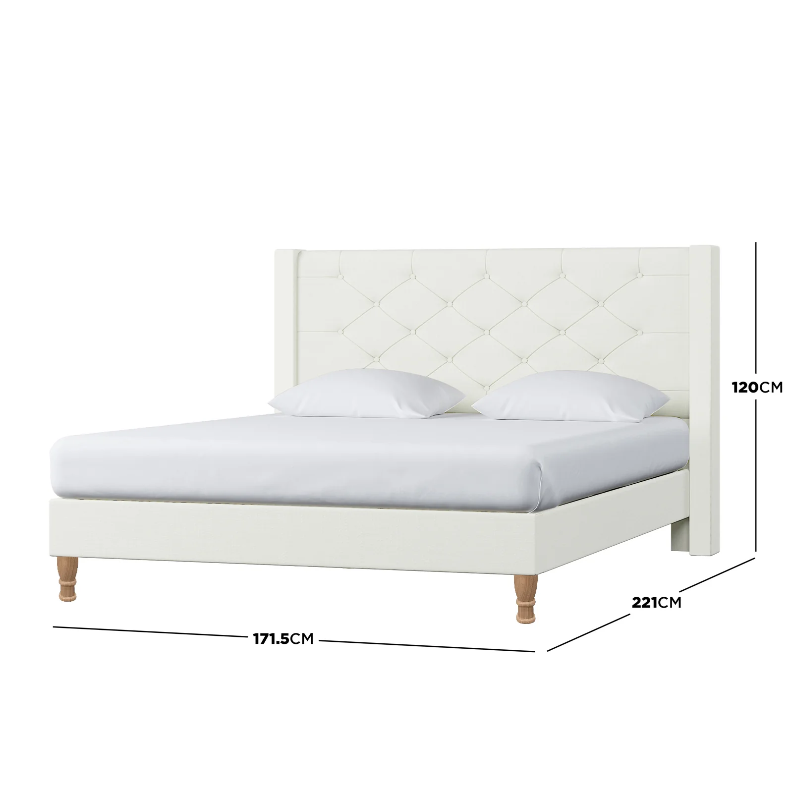 Maggie Queen Winged Fabric Bed Frame in Off White - Image 3