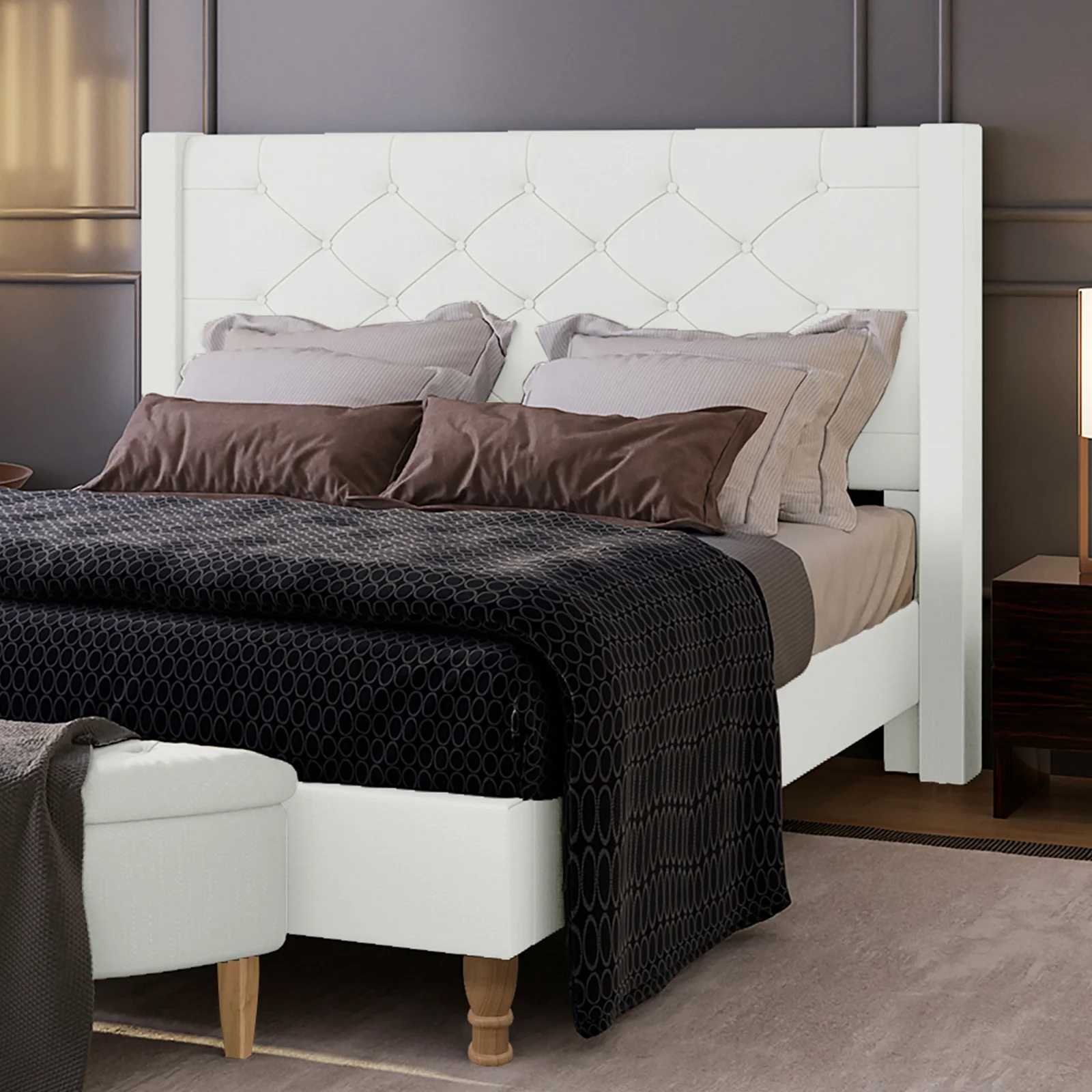 Maggie Queen Winged Fabric Bed Frame in Off White - Image 4