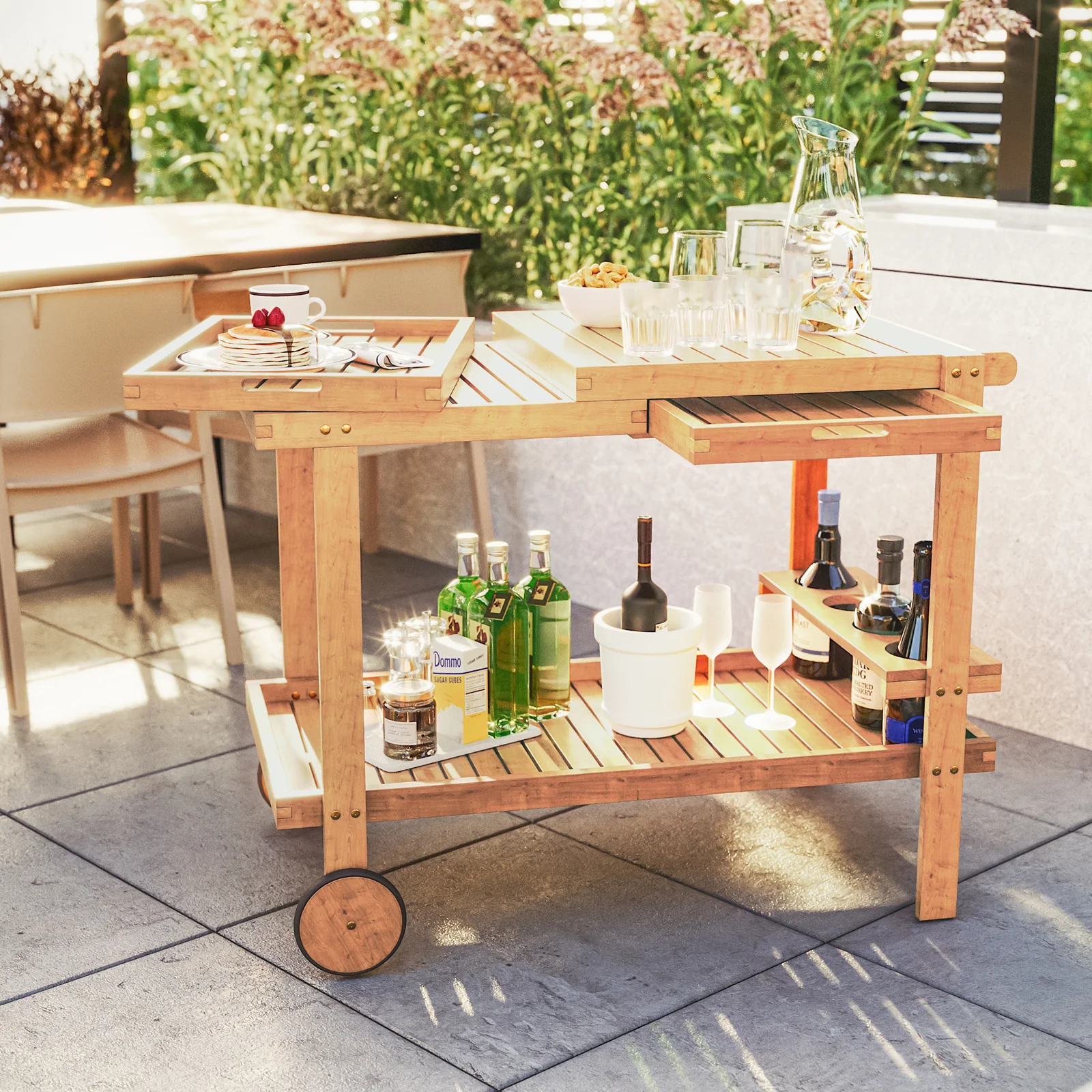 Maiden Solid Wood Outdoor Kitchen Trolley Cart in Natural - Image 3