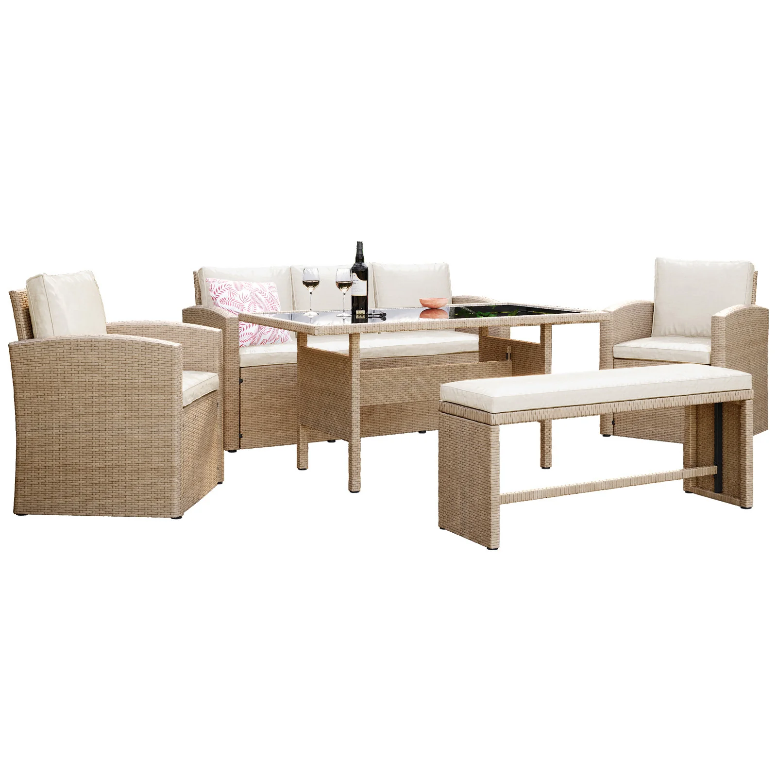 Mapa 7 Seater Wicker Outdoor Dining Sofa Set in Natural
