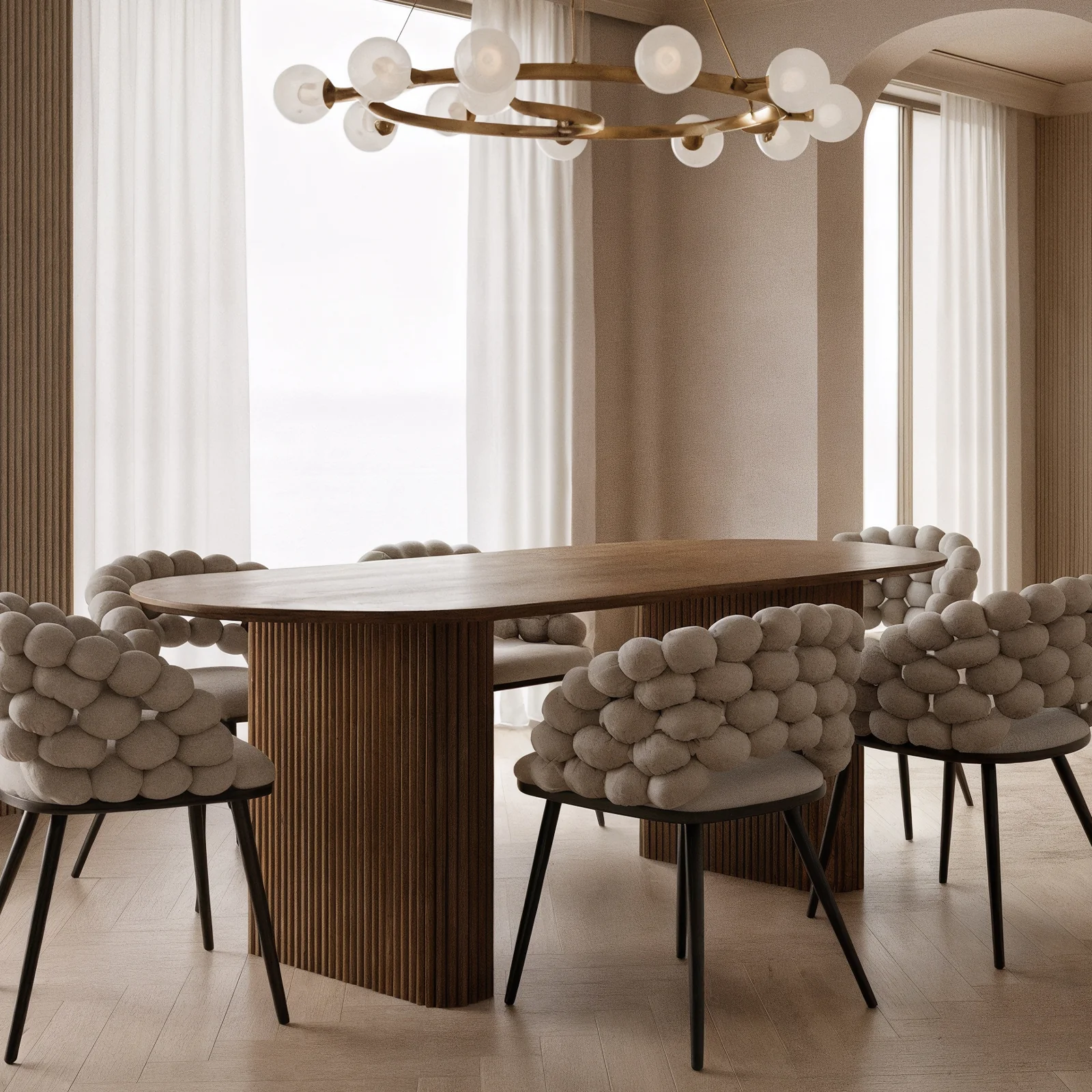 Marciana 6 Seater Fluted Pillar Dining Table in Natural - Image 2