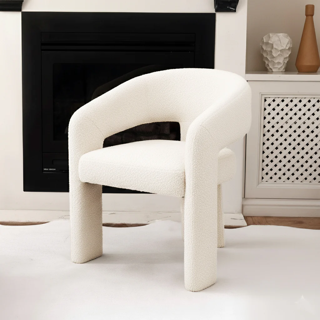 Mariah 3 Legged Boucle Accent Chair in Cream White - Image 2