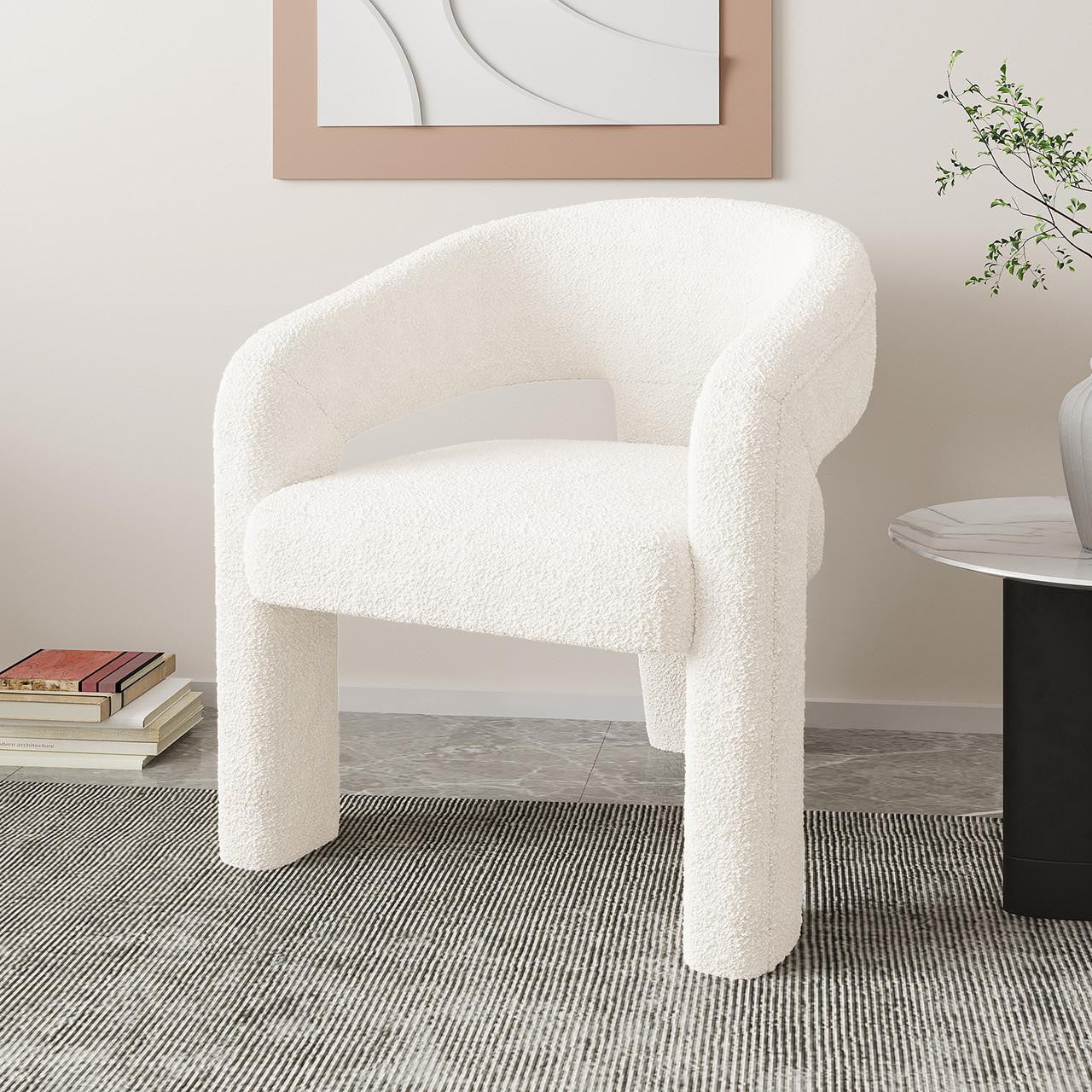Mariah 3 Legged Boucle Accent Chair in Cream White - Image 9
