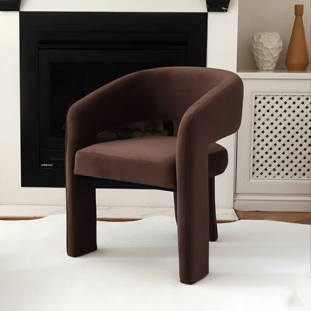 Mariah 3 Legged Velvet Accent Chair in Mocha Brown - Image 2