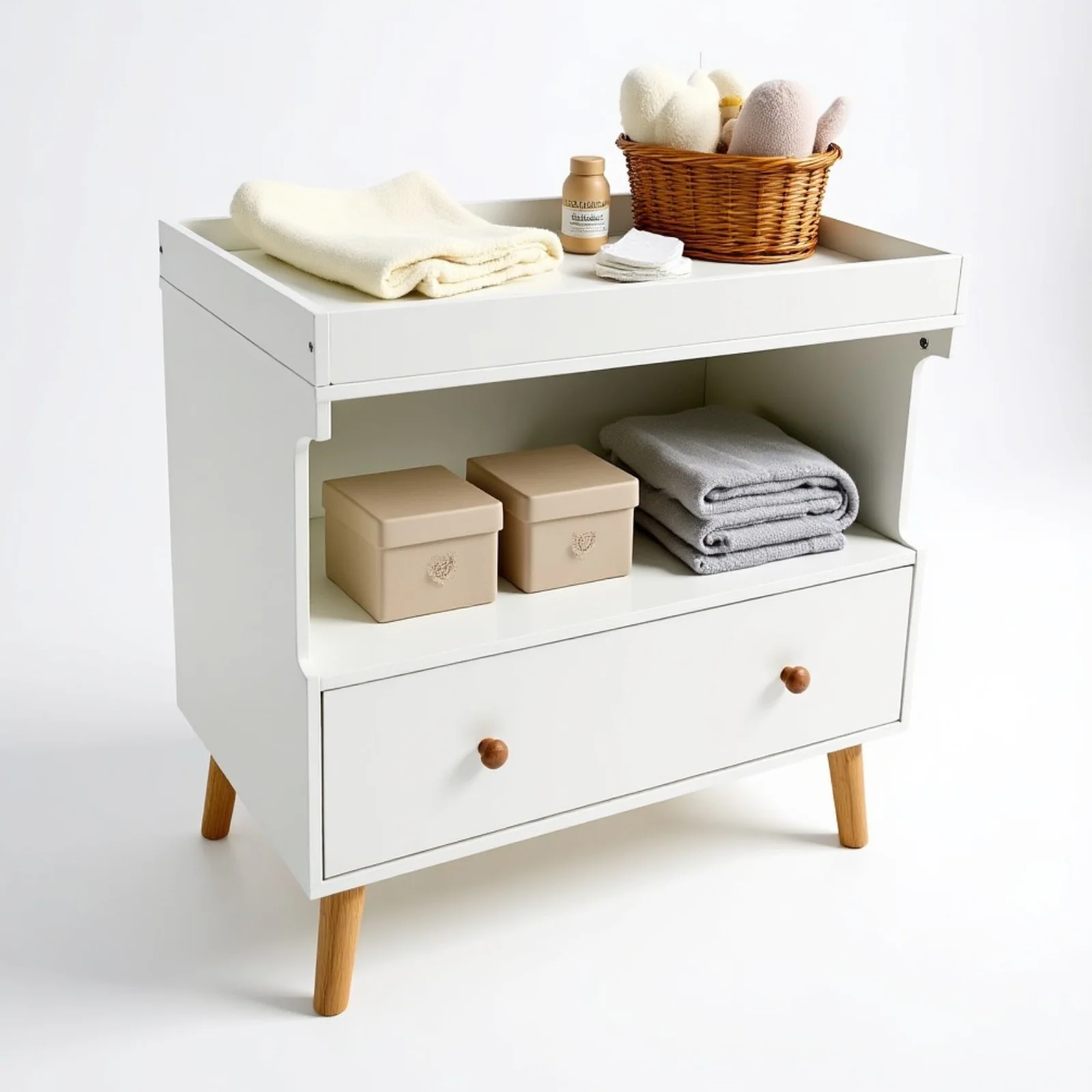 Mariella Solid Pine Baby Change Table with Storage in White