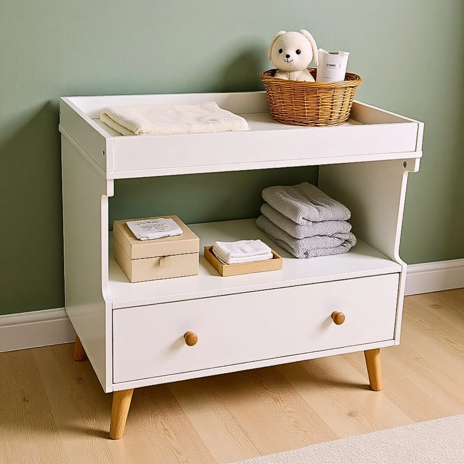 Mariella Solid Pine Baby Change Table with Storage in White - Image 2