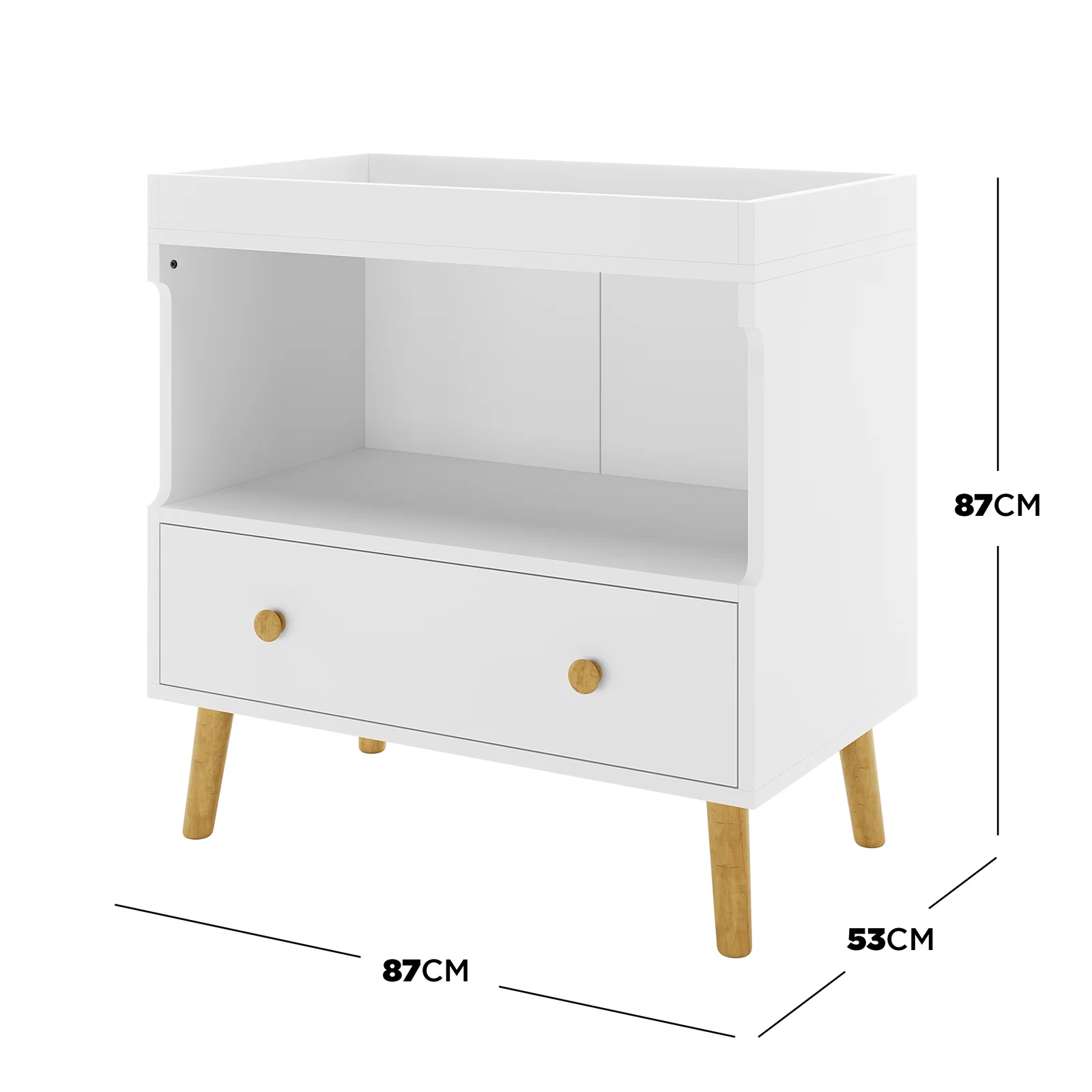 Mariella Solid Pine Baby Change Table with Storage in White - Image 4